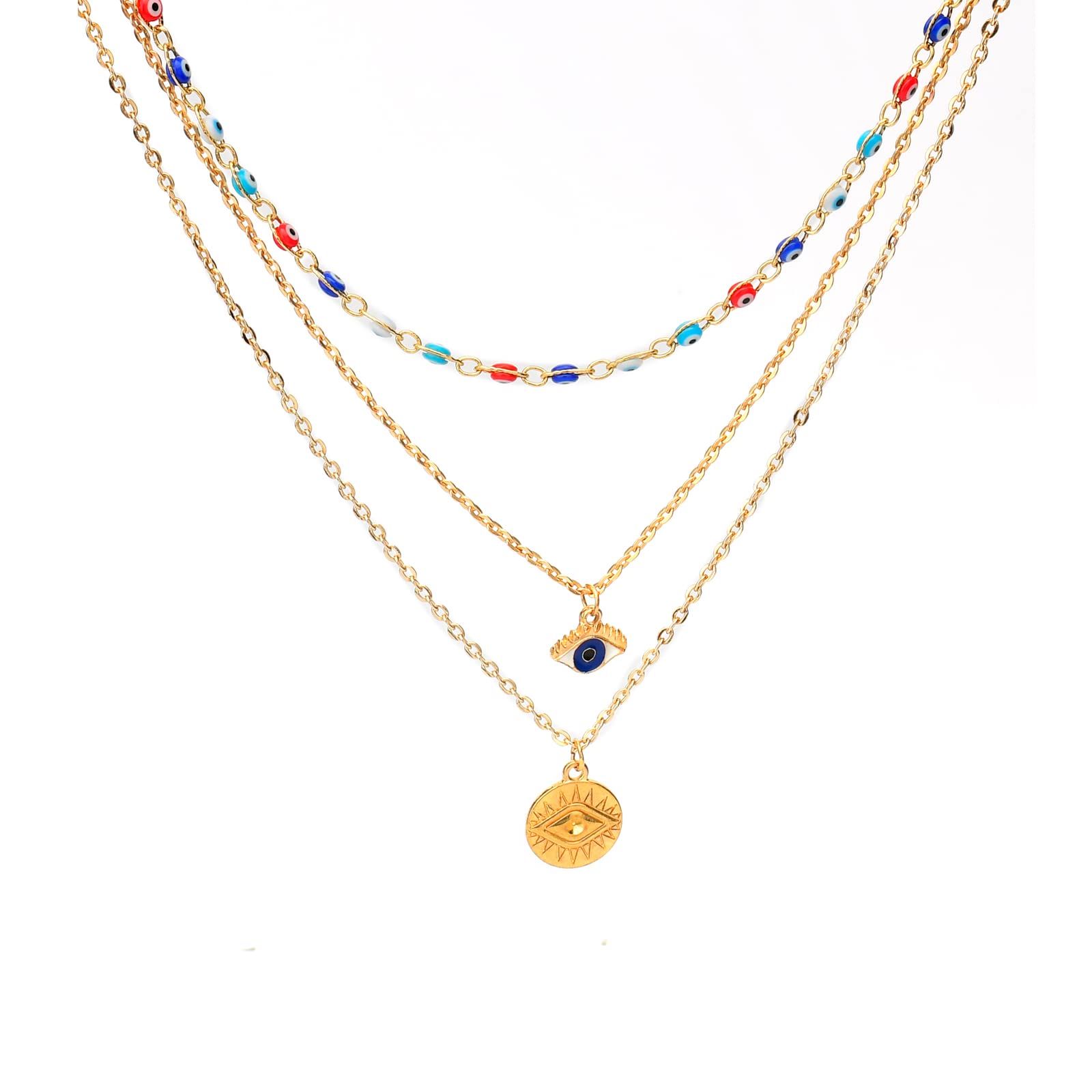 Vonluxy Evil Eye Jewelry Choker Necklace - Gold & Silver Beaded Women's Necklace with Turkish Blue Evil Eye Pendant Charm | Protection Jewelry for Everyday Wear, Gifts & Spiritual Healing