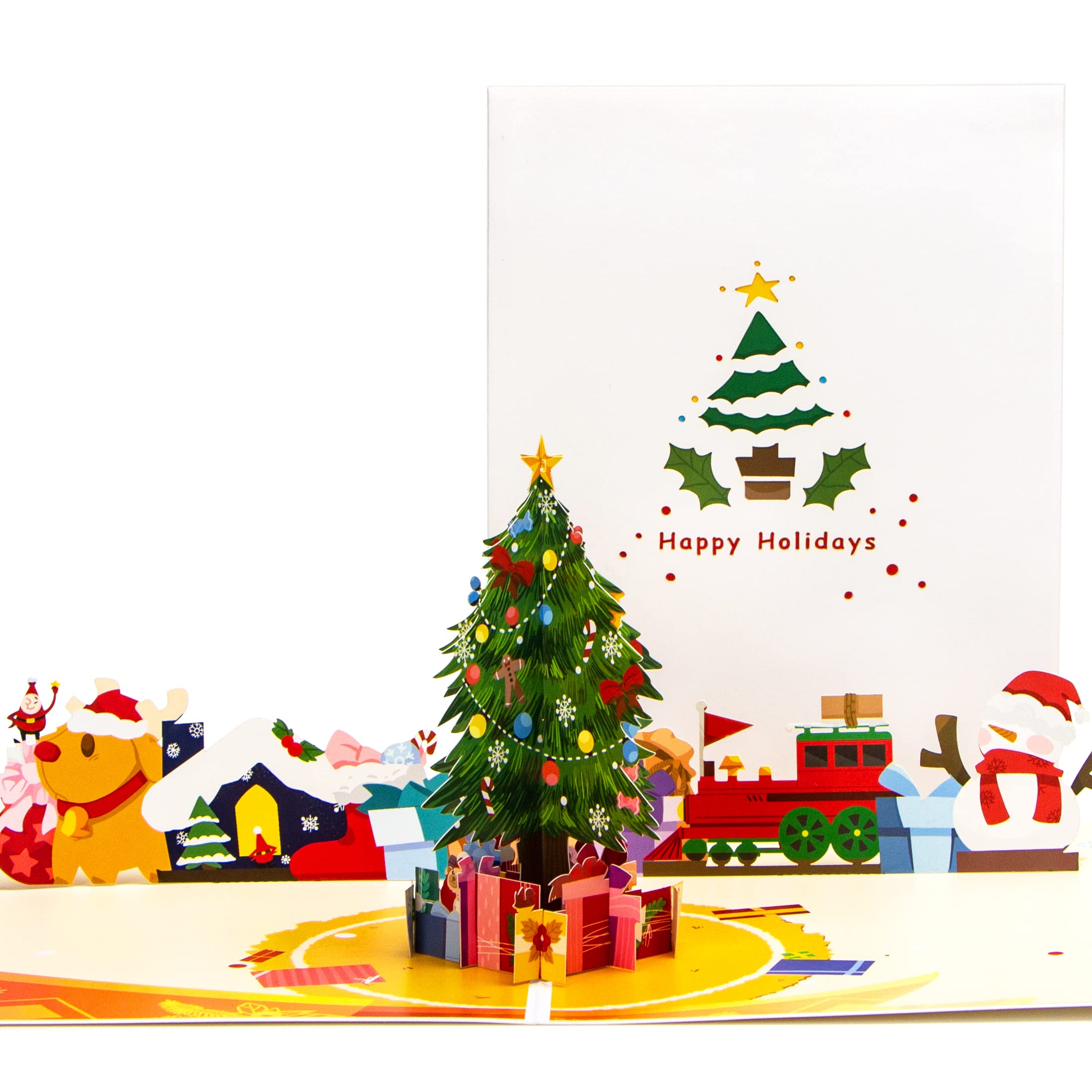 3D Pop Up Christmas Cards - 2 Pack Holiday Greeting Cards with Christmas Tree & Cat Design, Merry Xmas Cards for Kids, Mom, Dad, Son, Daughter, Grandson, Husband - Includes Envelopes | Perfect for Holiday Gifts, Family Greetings & Christmas Party Favors