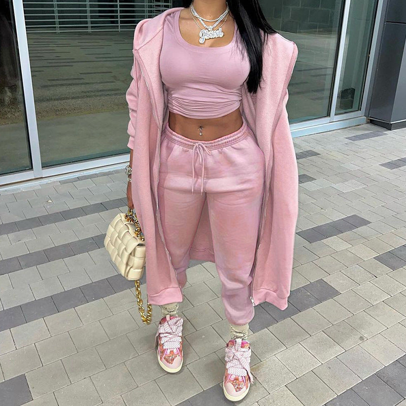 Long Sleeve Hooded Sports Two-Piece Set for Women - Athletic Workout Outfit for Running, Yoga & Gym Training