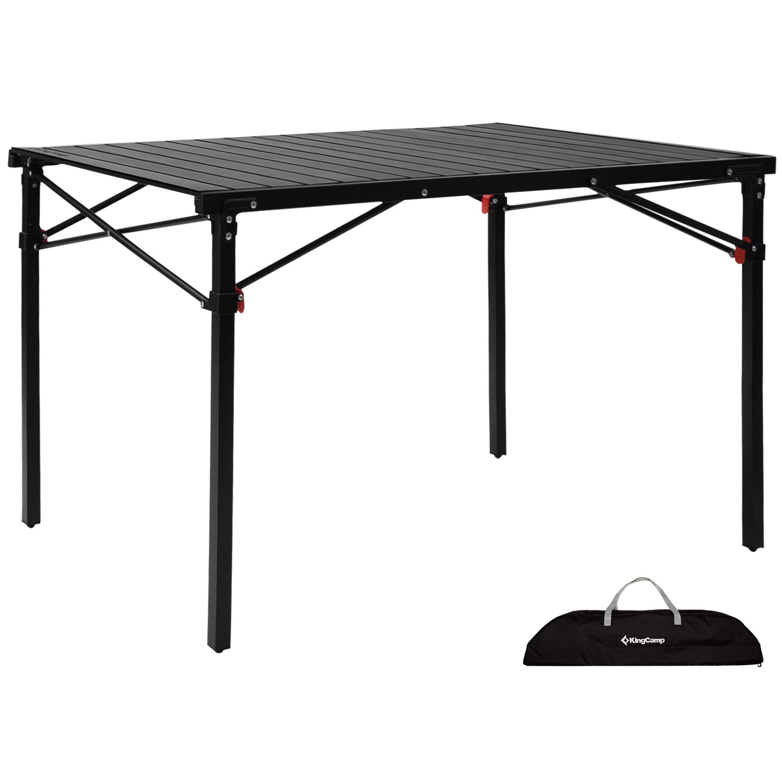 KingCamp Lightweight Aluminum Folding Camping Table - Portable & Sturdy Roll Up Picnic Table for 4-6 People - Perfect for Outdoor Camping, BBQ, Backyard Parties, Beach Trips & Tailgating (Black)