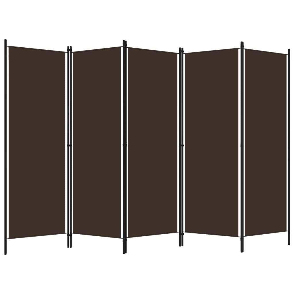 VidaXL 5-Panel Freestanding Room Divider with Durable Powder-Coated Iron Frame & Brown Fabric Screens - Multifunctional Privacy Screen for Bedroom, Living Room, Office or Studio - Perfect for Space Partition & Home Decor