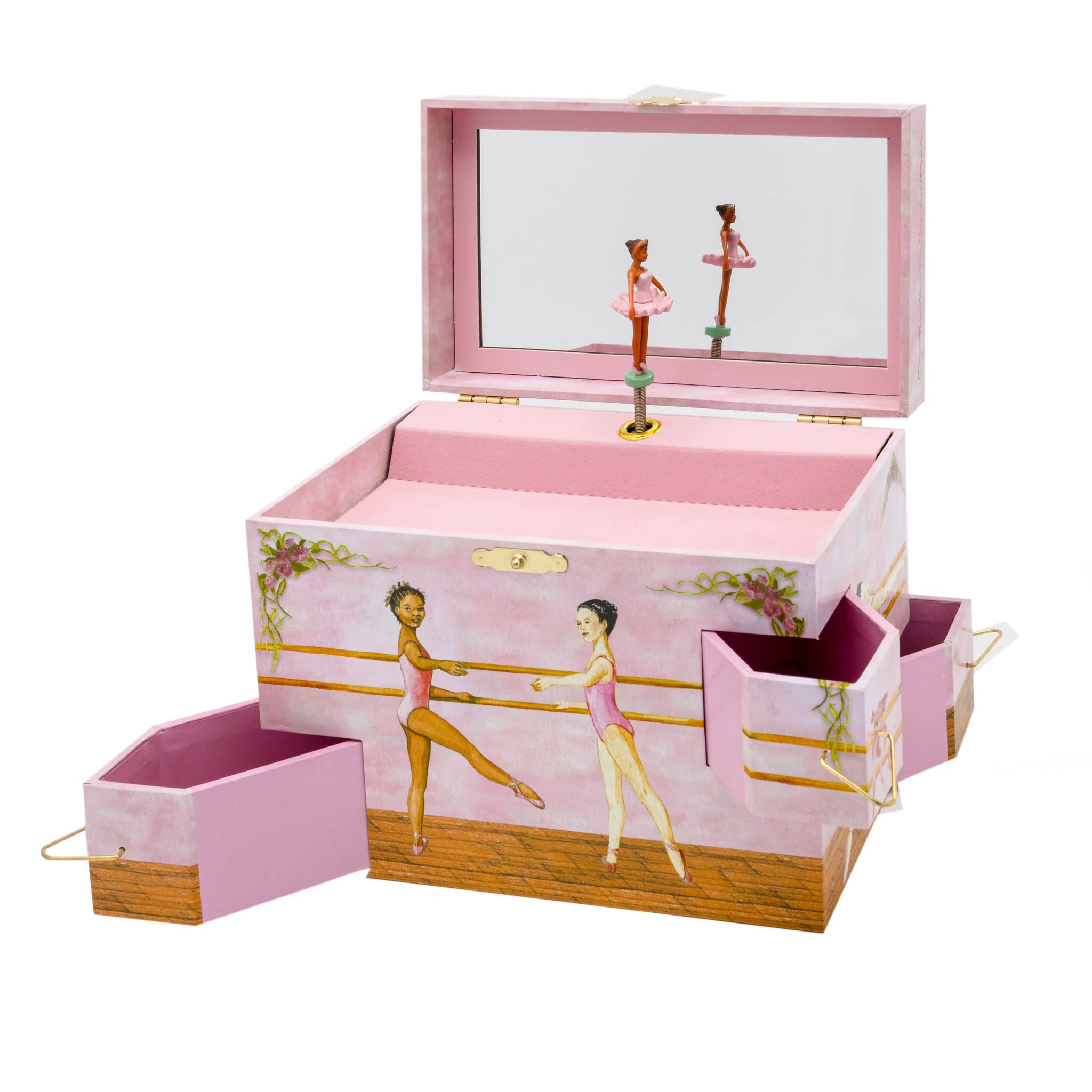 Elegant Black Ballerina Jewelry Box for Girls - Spinning Music Box with Swan Lake Melody & 4 Pull-Out Drawers - Perfect for Jewelry Storage, Birthday Gifts, and Ballet Themed Room Decor