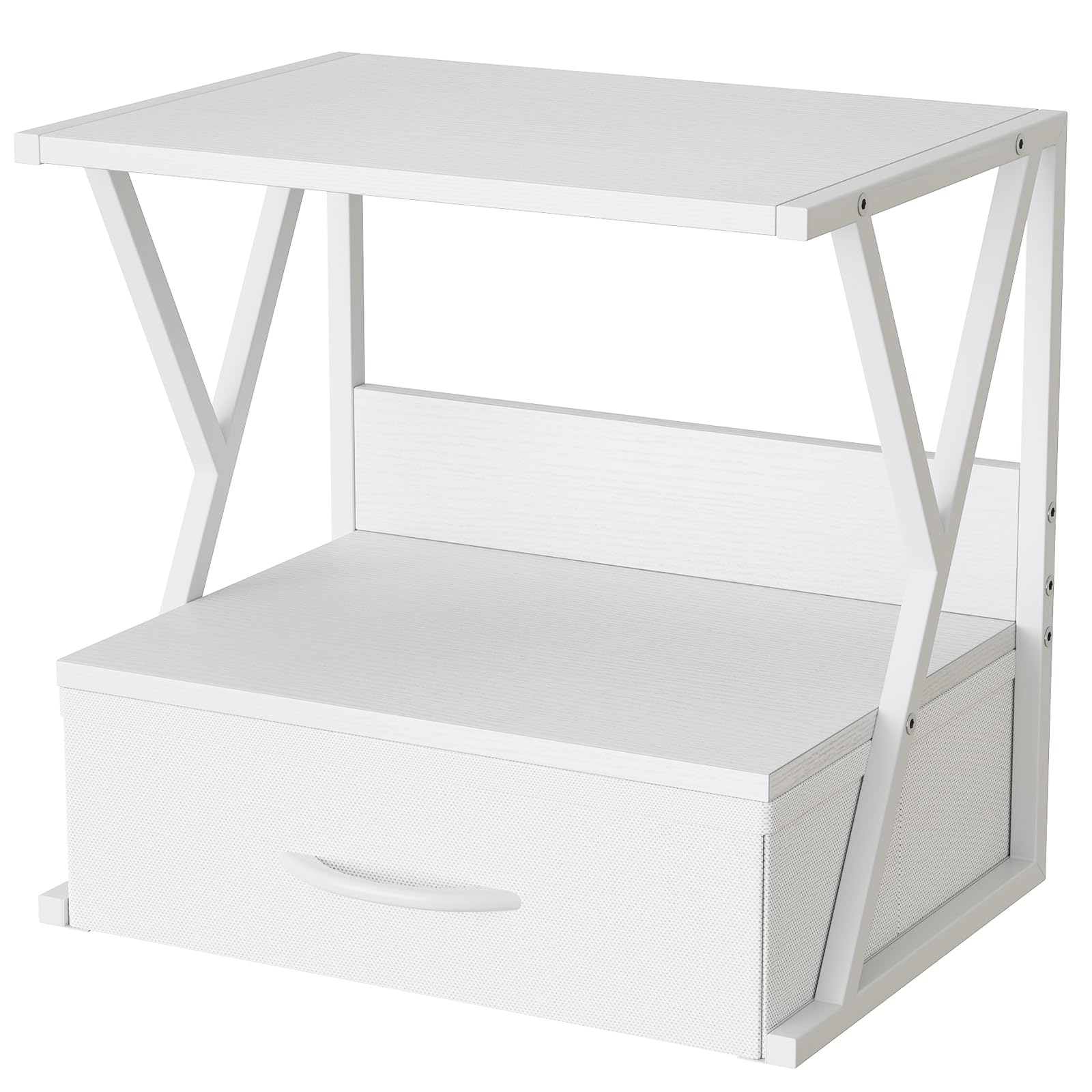 aboxoo 2-Tier Printer Stand with Storage Drawer - White Desktop & Under Desk Shelf Organizer for Fax Machine, 3D Printer, Scanner - Perfect for Home Office Workspace Organization