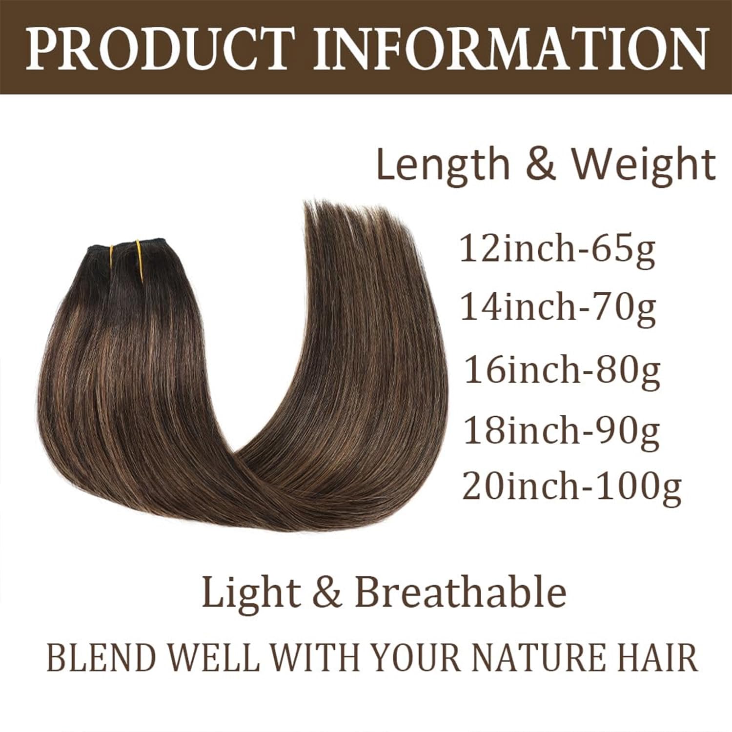 Star Show 100% Real Human Hair Extensions - Natural Black & Chestnut Brown Straight Hair - Invisible Wire Fish Line - 16 Inch Clip-in Hair Extensions for Women - Perfect for Daily Wear, Parties & Special Occasions