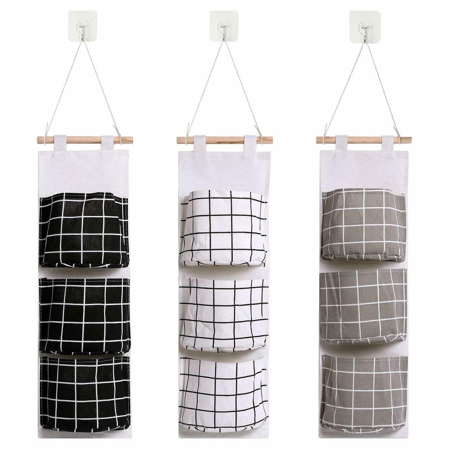 CLYZ 3-Piece Hanging Closet Organizer with Hooks - Space Saving Storage Bags for Bedroom, Closet & Living Room Organization | Perfect for Clothes, Accessories & Small Items
