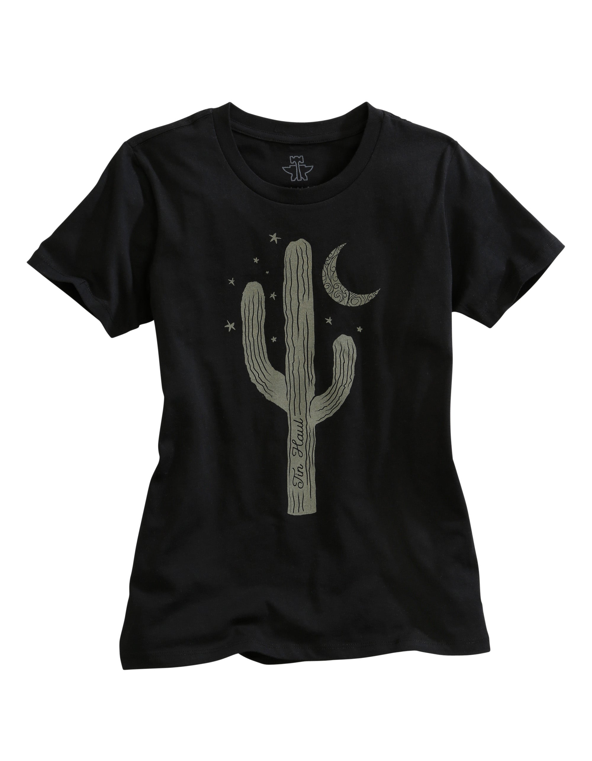Women's Cactus Print Black Short Sleeve T-Shirt | Soft Cotton Casual Tee for Summer Outfits & Streetwear