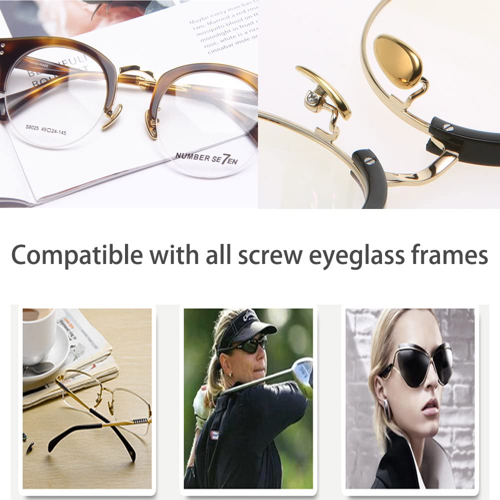 Screw-on Ceramic Nose Pads for Eyeglasses & Sunglasses - 13mm Symmetrical Nose Pads with Screwdriver - 1 Pair (Gold) | Comfortable Fit for Reading, Driving & Daily Wear