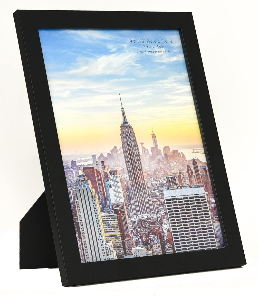 9.5x13 Black Modern Picture Frame - 1 Inch Border with Glass Front - Wall Mount or Tabletop Display - Perfect for Home Decor, Office, Gallery & Gift Giving