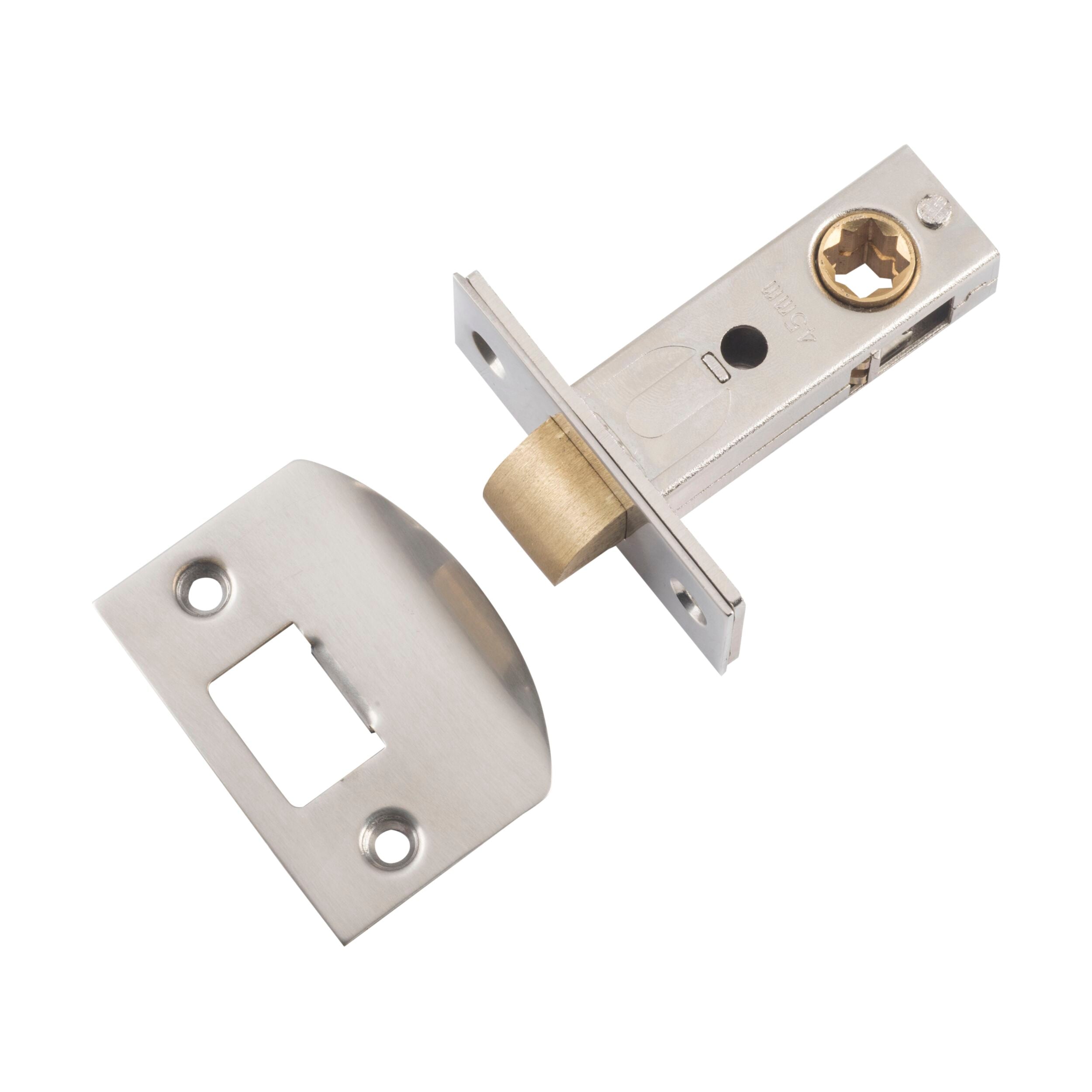 6221 Tube Latch Split Cam 'D' Striker Satin Nickel Backset 45mm - Heavy Duty Door Hardware for Residential & Commercial Use - Perfect for Entry Doors, Cabinets and Furniture Installation