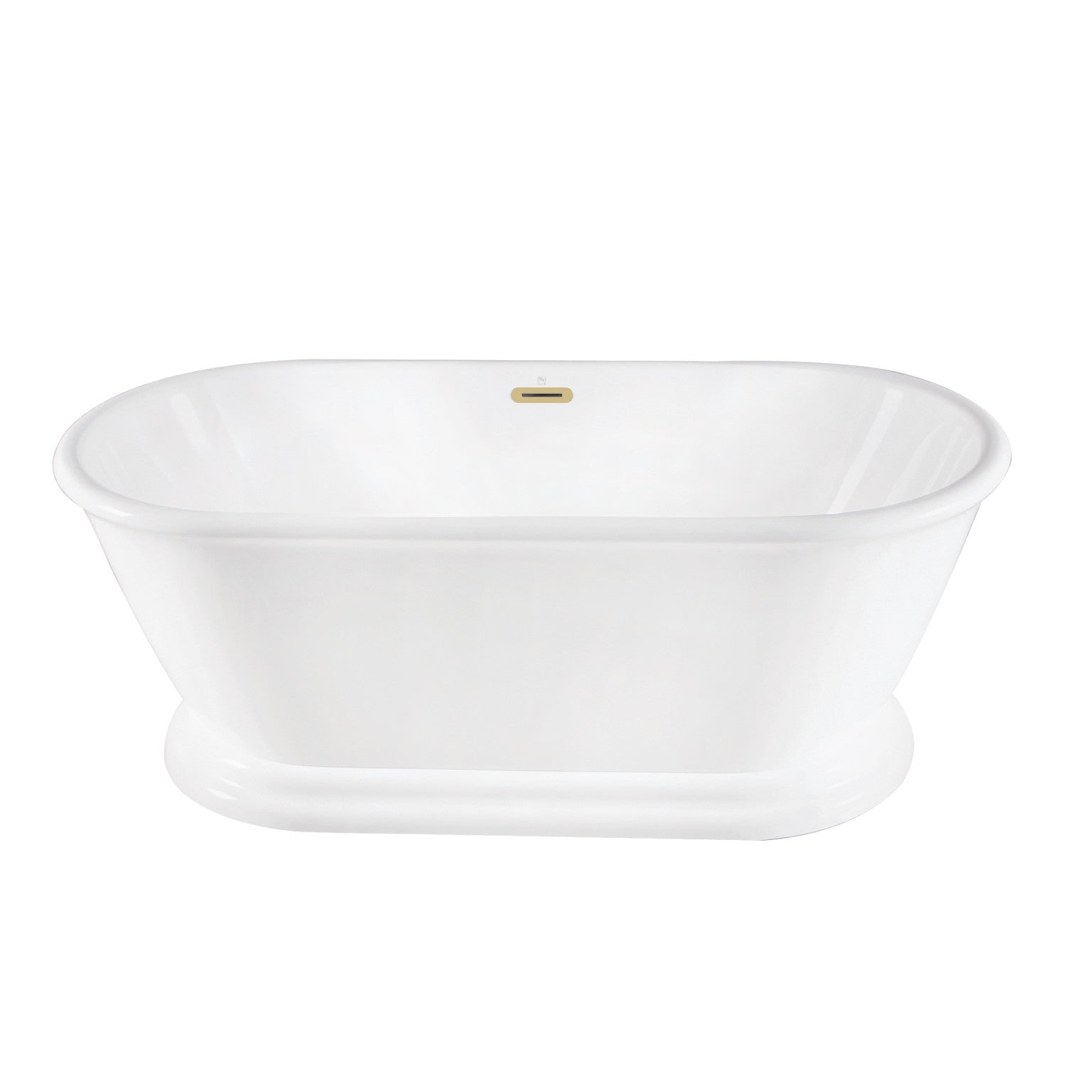Aqua Eden 66 Inch Acrylic Oval Double-Ended Freestanding Bathtub - Glossy White with Polished Brass Pedestal - No Faucet Drillings - Luxury Soaking Tub for Spa-Like Bathroom Retreat
