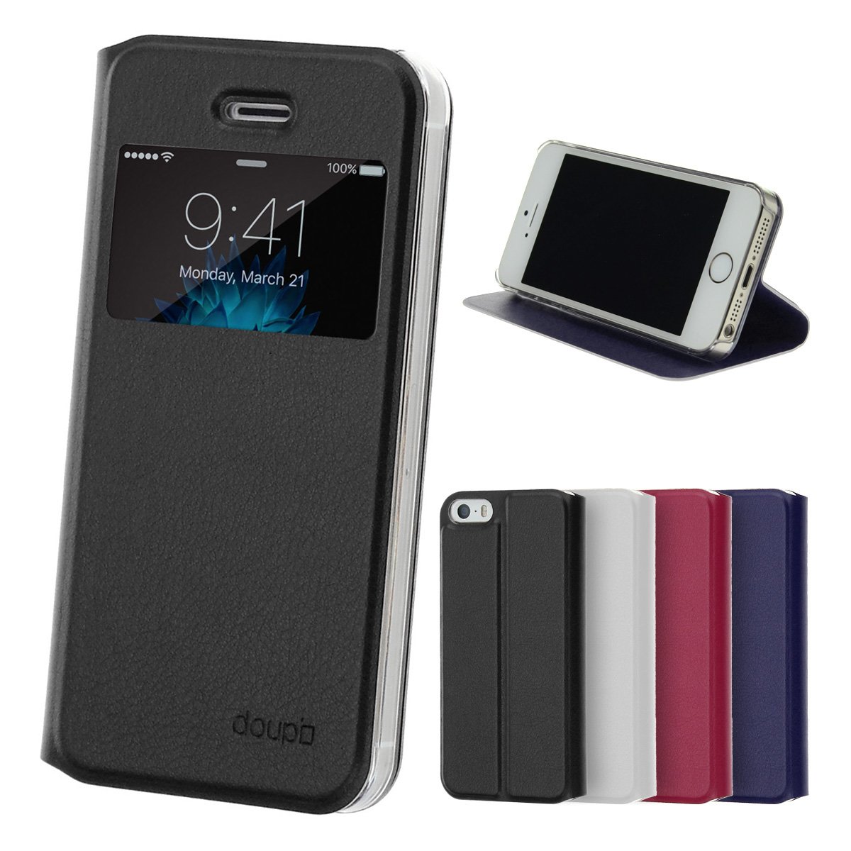 Premium Magnetic Flip Cover for iPhone 5/5S/SE - Book Style Case with Viewing Window, Screen Protector & Stand Function | Perfect for Work, Travel & Daily Protection (Black)