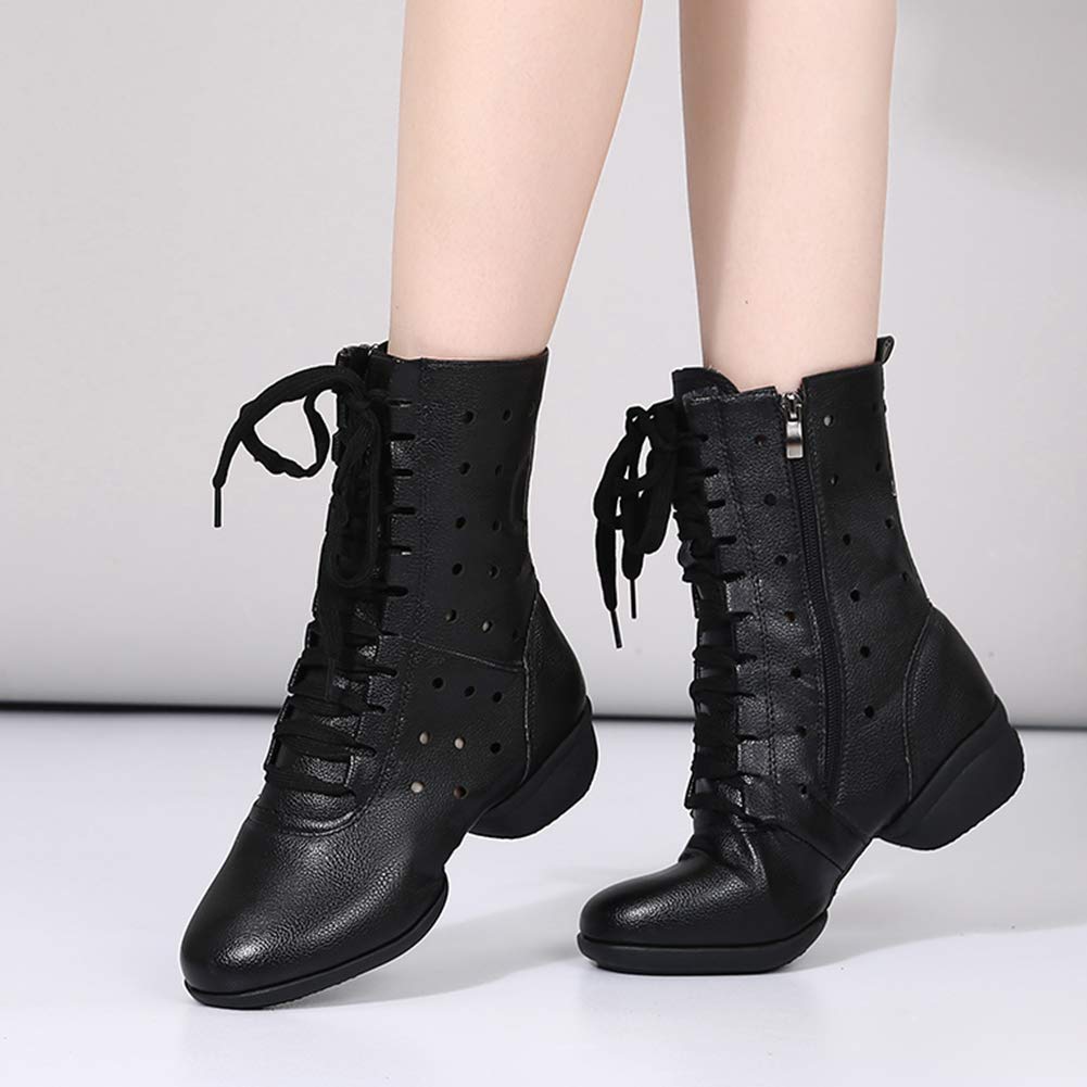 Hipposeus Women's Lace-Up Jazz Dance Shoes - Closed Toe Ballroom Salsa Dance Booties with Non-Slip Rubber Sole | Perfect for Latin, Swing & Practice