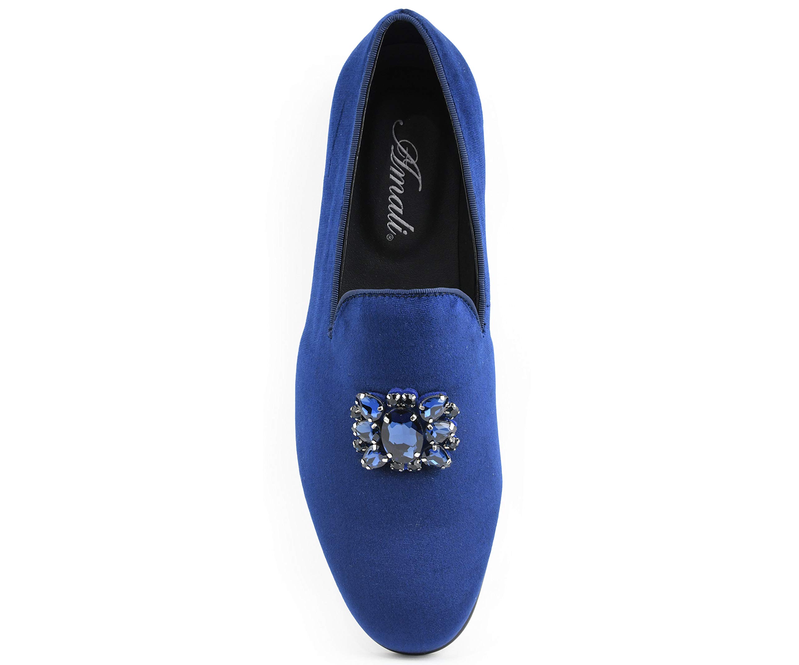 Amali Tiago Men's Faux Velvet Slip-On Loafers with Jeweled Bit & Matching Piping - Formal Tuxedo Dress Shoes for Weddings, Parties & Business Events