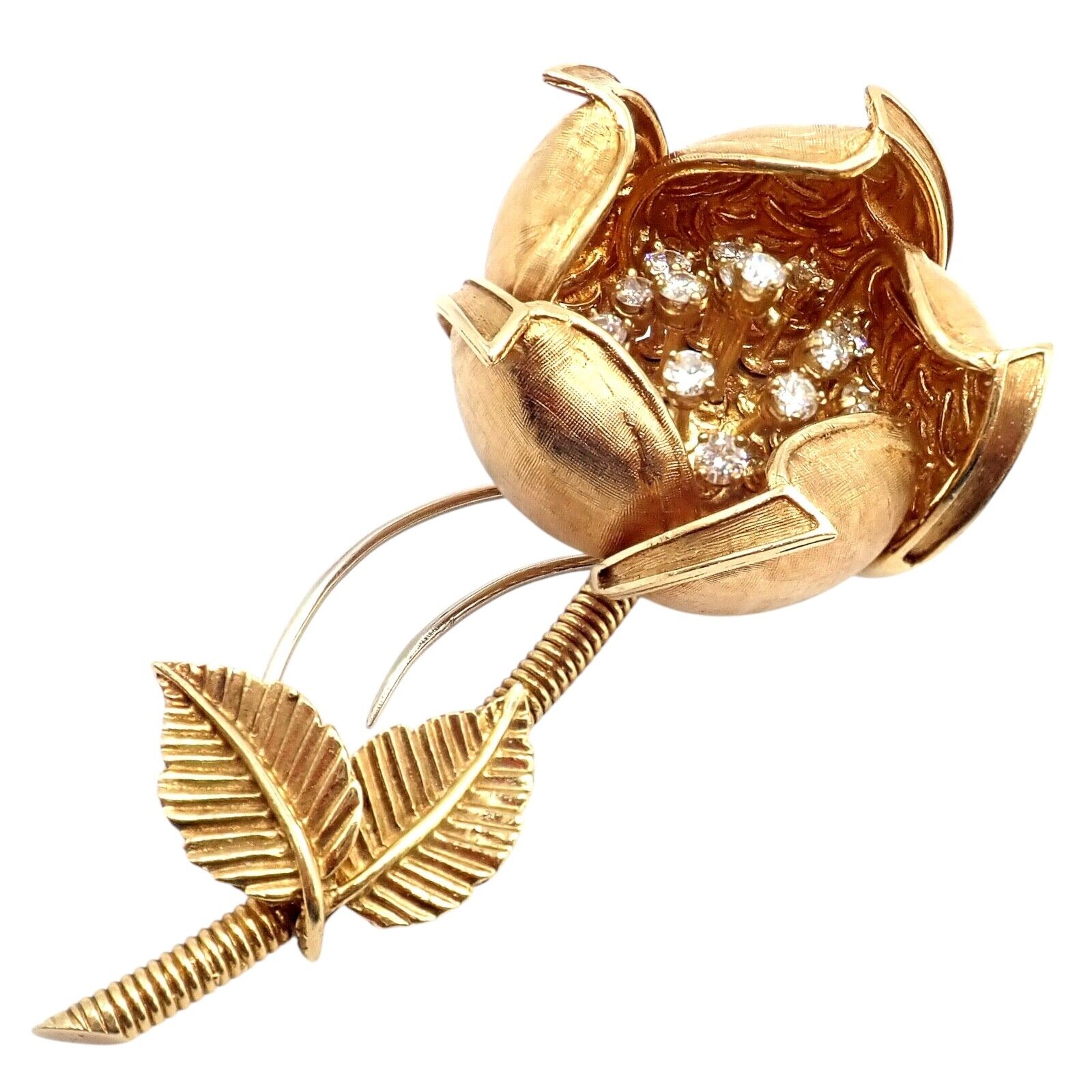Hammerman Brothers 18k Yellow Gold Diamond Rose Flower Brooch Pin - Elegant Day & Night Jewelry for Women, Perfect for Weddings, Parties & Special Occasions