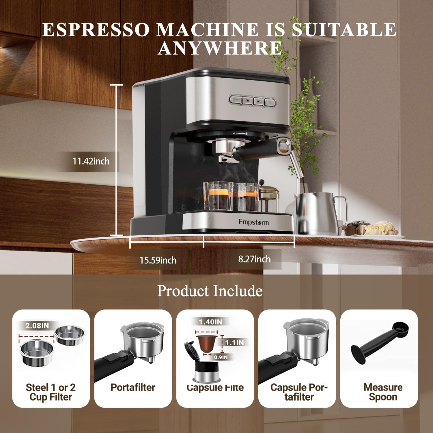 20 Bar Professional Espresso Machine with Milk Frother Steam Wand - Automatic Shut-off, Perfect for Home Baristas & Coffee Lovers - Make Lattes, Cappuccinos & More for Breakfast, Office or Cafe Use