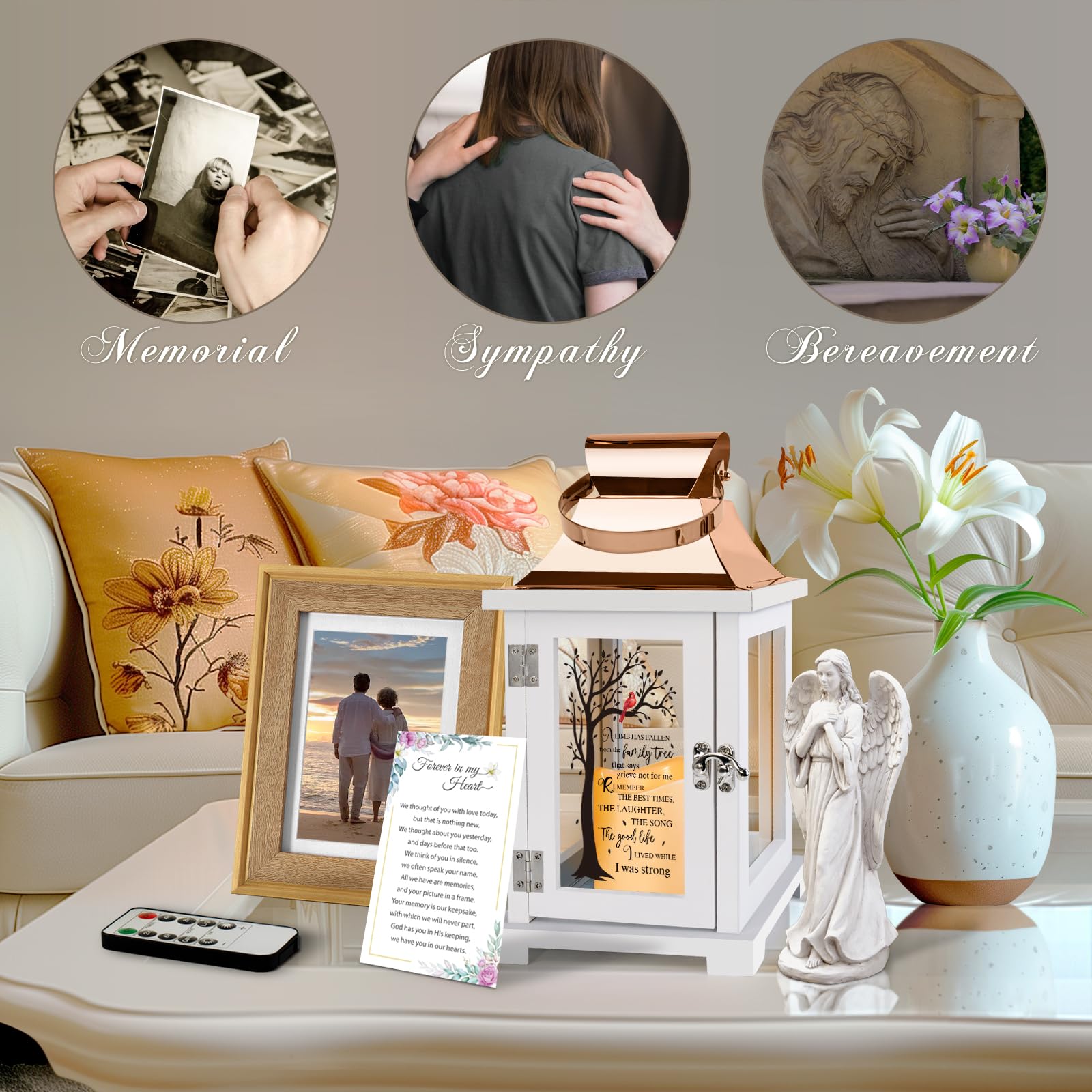 Memorial Lantern with Remote Control - Sympathy Gifts for Loss of Loved Ones, Thoughtful Bereavement Gifts for Loss of Mother or Father, Funeral Remembrance Keepsake - Perfect for Candlelight Vigils, Graveside Memorials & Healing Ceremonies