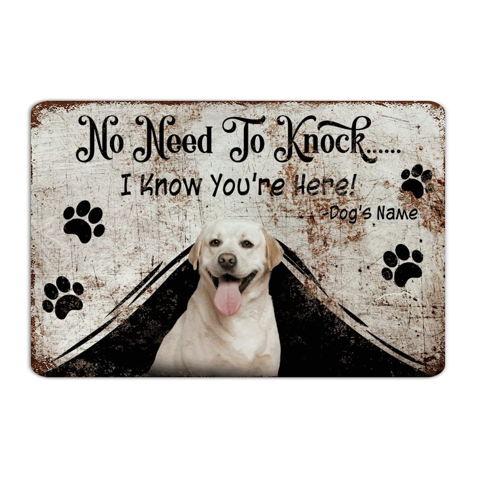 Personalized Labrador Retriever Metal Sign - 12x18 Inch Rustic Wall Decor for Coffee Bar, Yard & Home - No Need to Knock Dog Lover Gift - Durable Tin Sign for Indoor/Outdoor Use