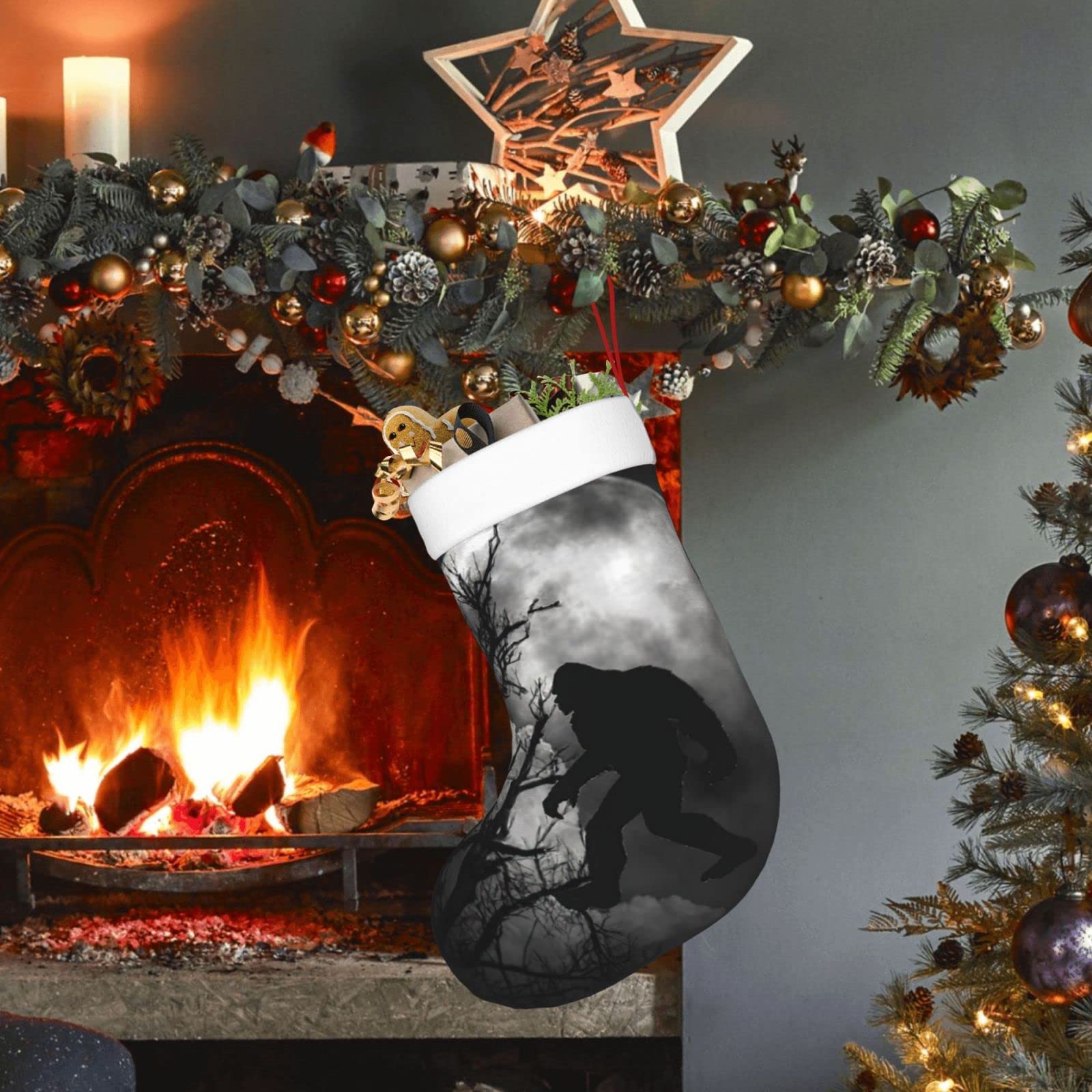 Funny Bigfoot Full Moon Personalized Christmas Stockings - Custom Holiday Decor for Fireplace, Xmas Tree & Party | Festive Stocking Hangers & Ornaments for Cozy Home Decor