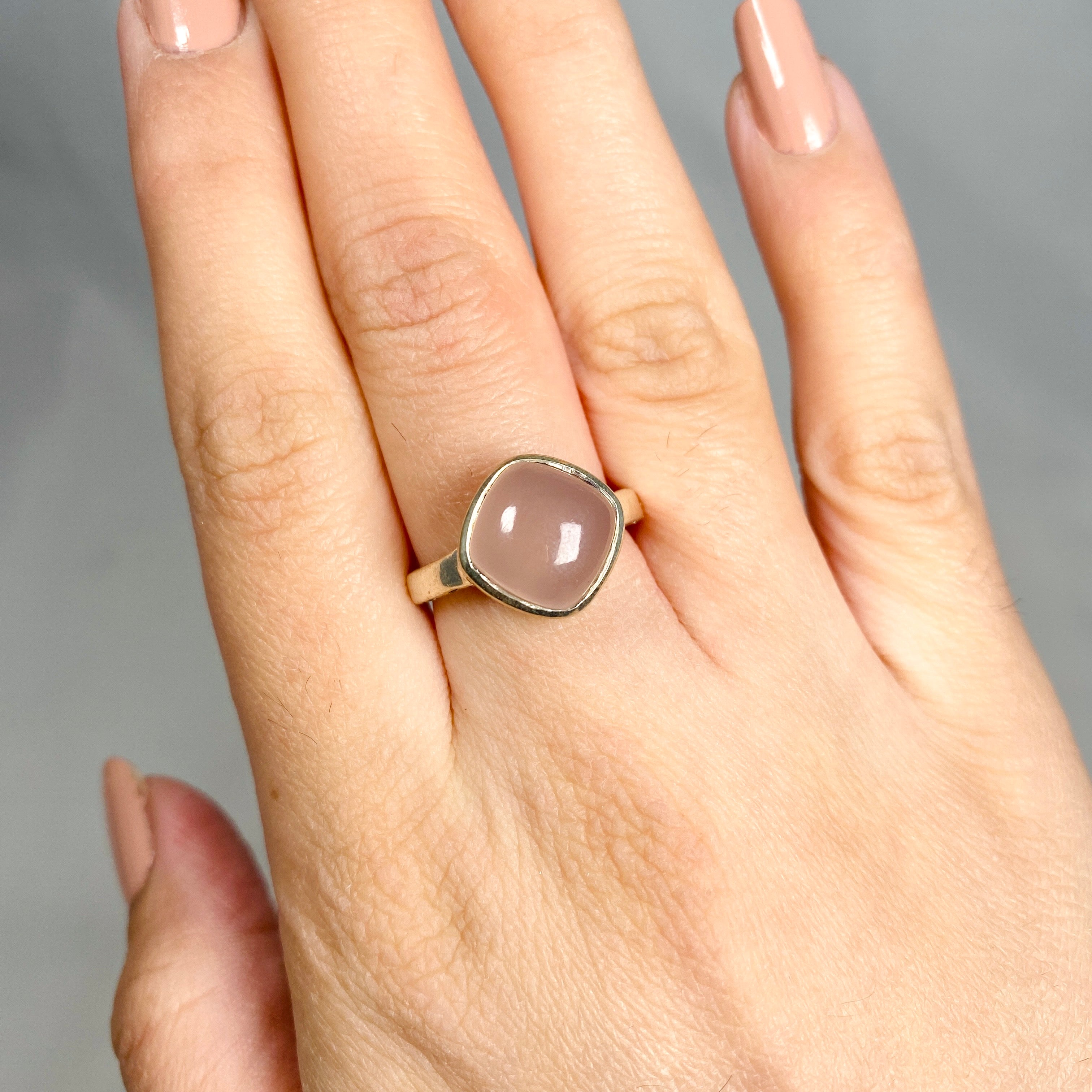 Rose Quartz Square Ring - Boho Style Silver Jewelry R3911 for Women, Perfect for Everyday Wear & Boho Fashion Accessories