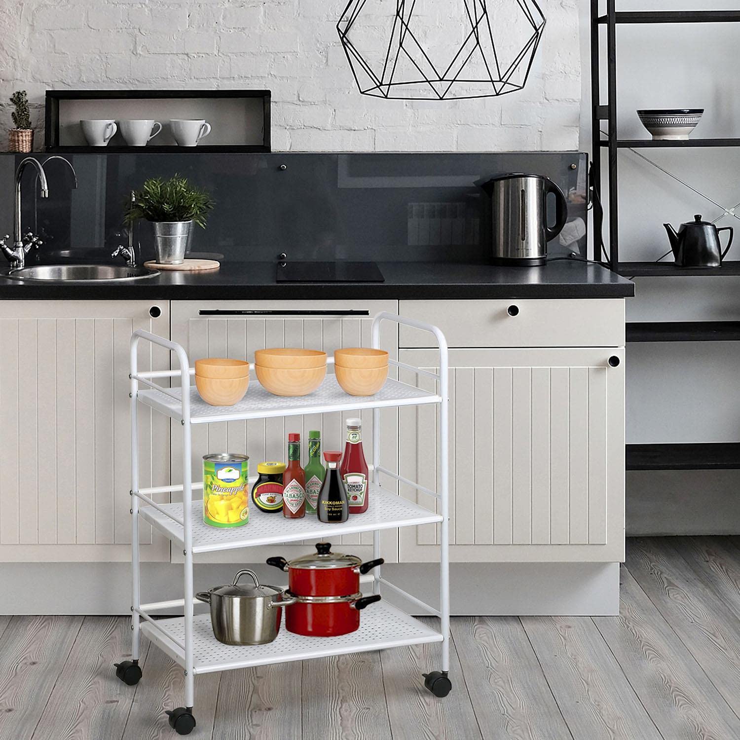 Yaheetech 3-Tier Rolling Utility Cart - White Metal Kitchen Storage Organizer with Wheels for Pantry, Bathroom, Bedroom, Office & Laundry Room | Space-Saving Mobile Storage Solution for Small Spaces