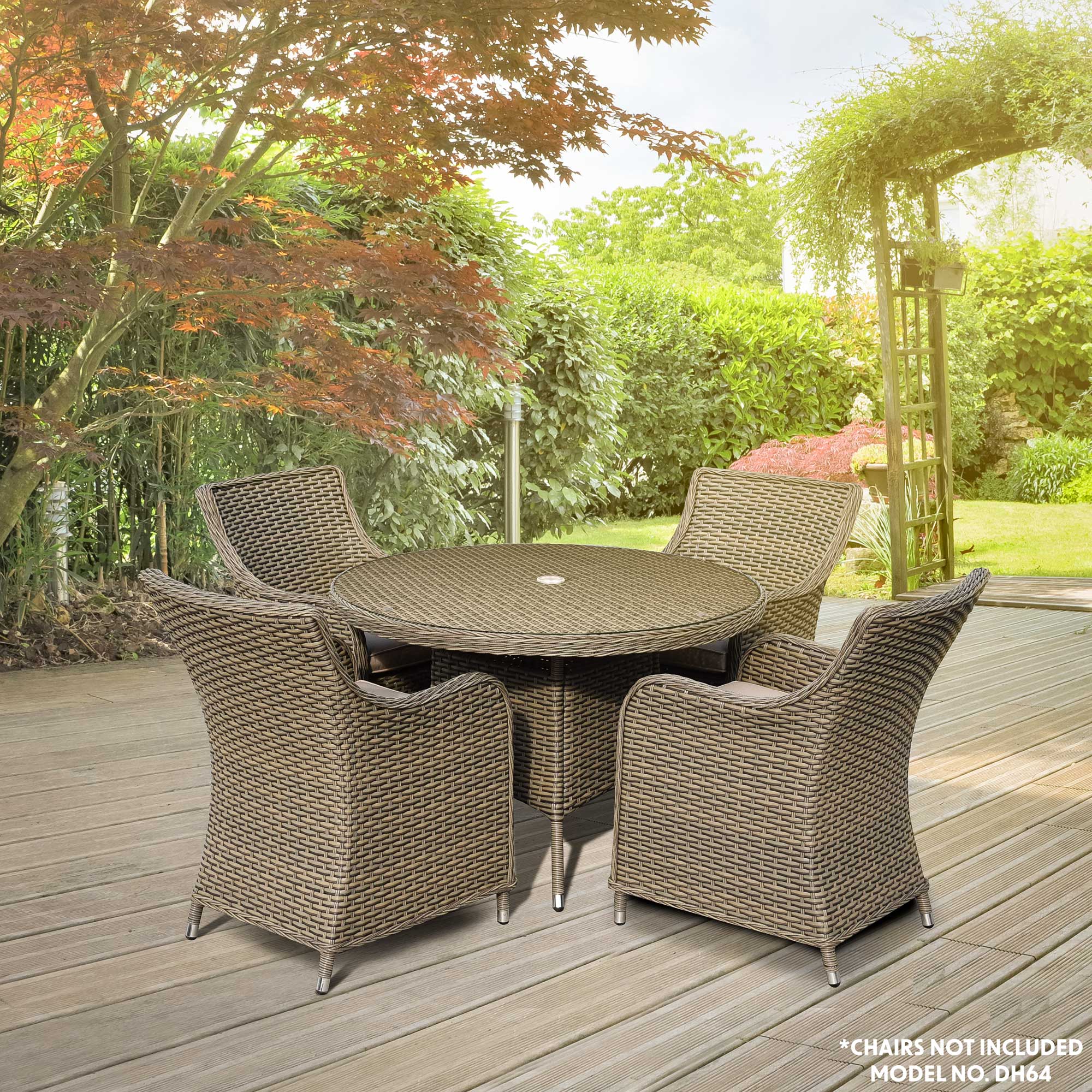 Chester Rattan Wicker Outdoor Dining Table with Tempered Glass Top - Brown (DG66) | Weather-Resistant Patio Furniture for Backyard, Garden & Poolside Dining