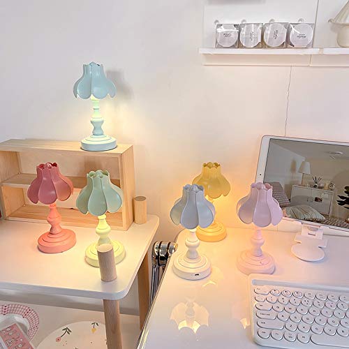 Meideli USB Rechargeable Lotus Flower Night Light - Cordless Bedside Lamp for Girls, Small Table Lamp for Bedroom Decor, Green LED Desk Lamp | Perfect for Nightstands, Dorm Rooms & Cozy Reading Nooks