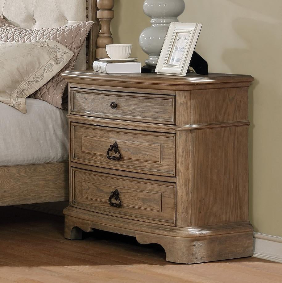 Piraeus 296 White Wash 3-Drawer Nightstand - Modern Bedside Table for Bedroom, Guest Room & Nursery Storage