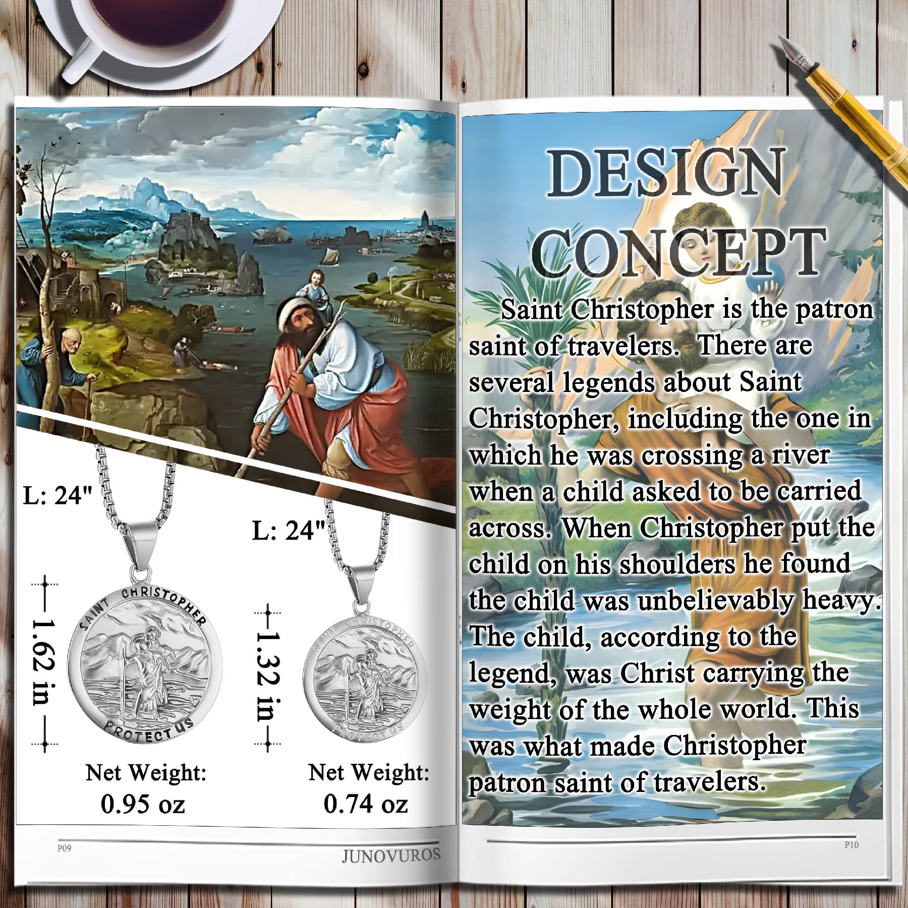 St. Christopher Pendant Necklace for Men & Women - Religious Jewelry Gift for Protection & Travel Safety