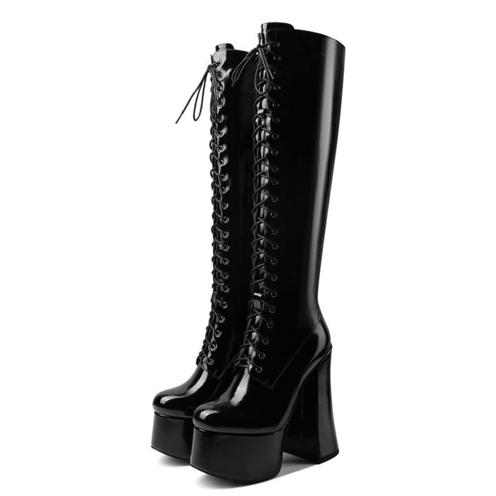 OMTHAKA Women's Chunky Heel Platform Boots - Knee High Lace Up Gogo Boots for Women | Fashion Winter Boots for Casual Outfits & Nightclub Parties