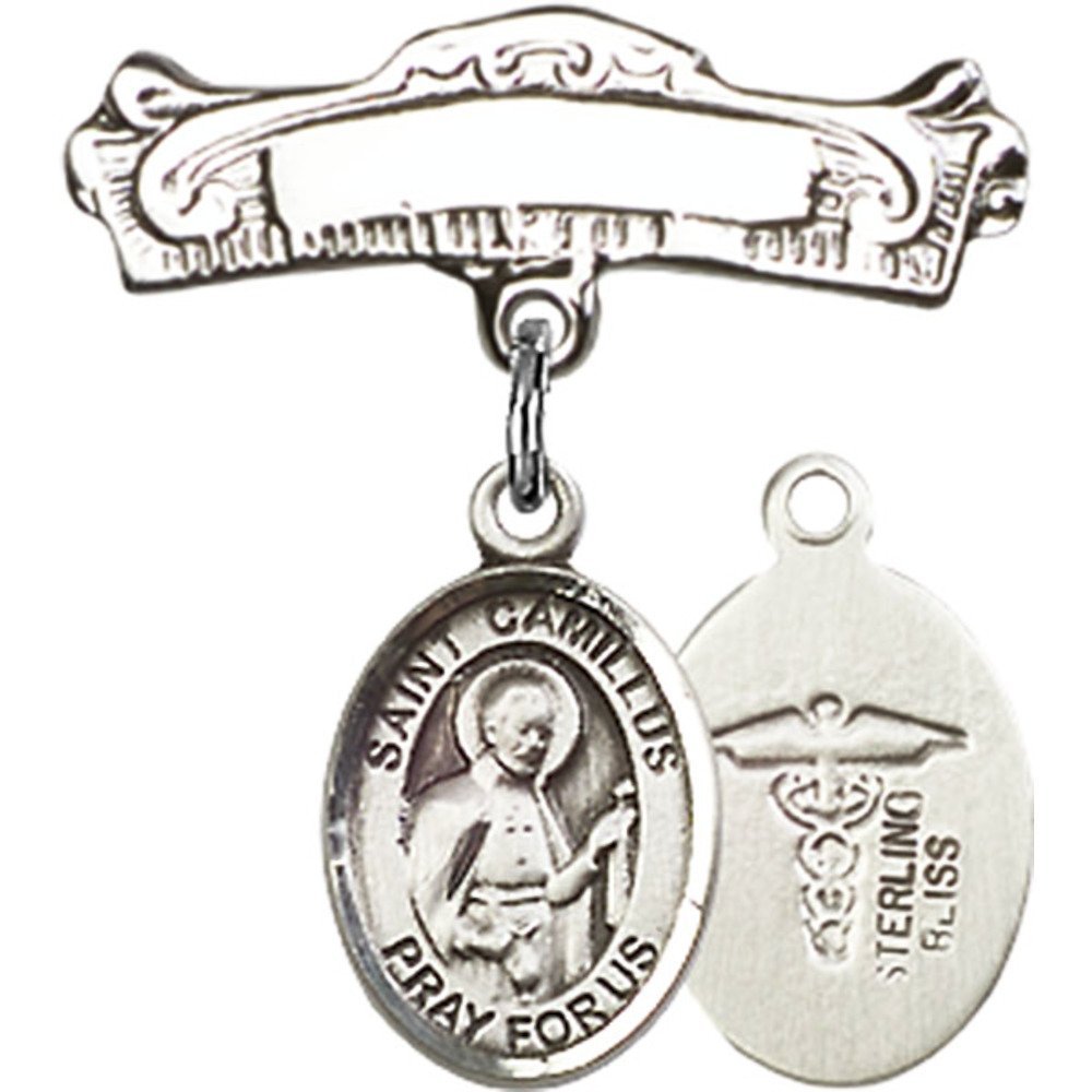 St. Camillus of Lellis Sterling Silver Baby Badge - Doctors Charm & Arched Polished Pin (7/8