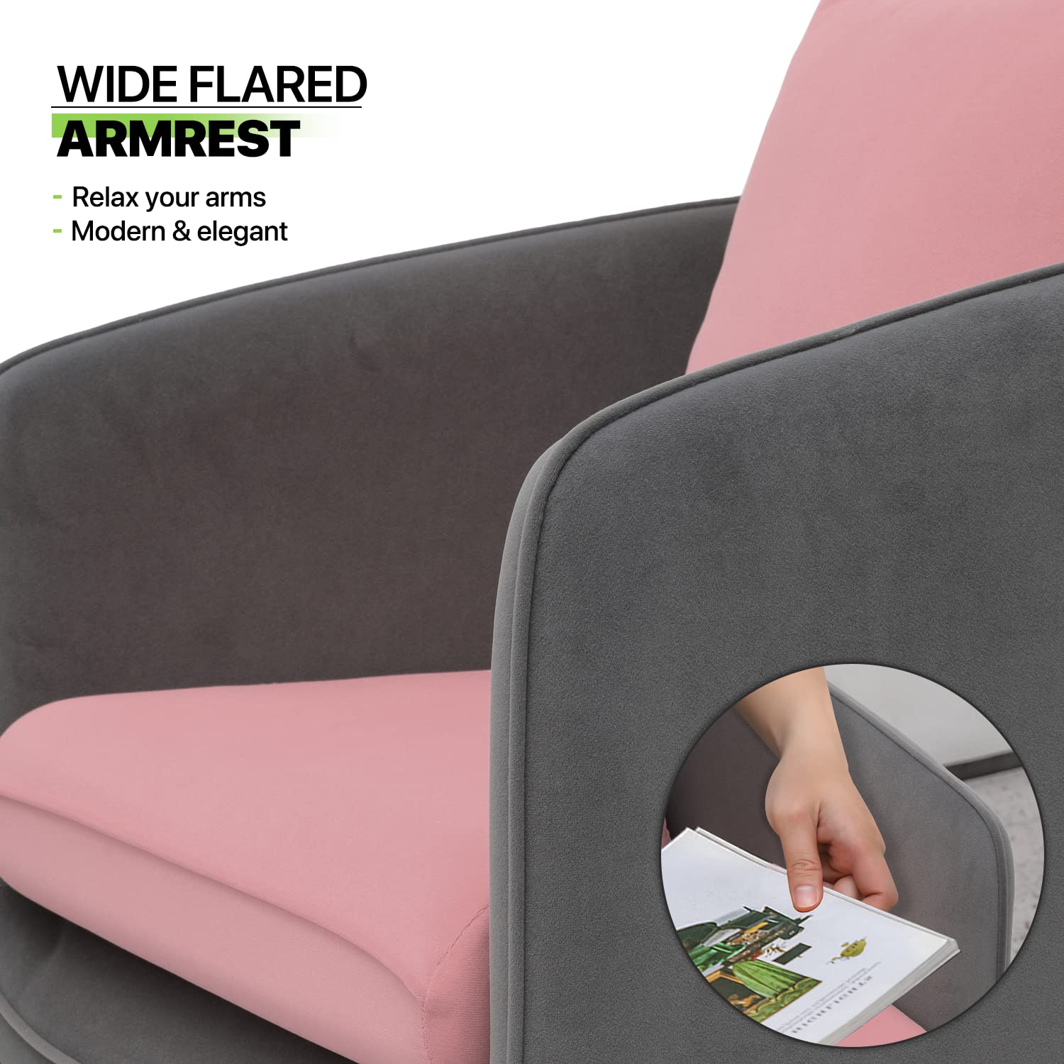 Magshion Modern Accent Chair with Backrest Pillow - Barrel Armchair for Small Spaces, 550 lbs Capacity Upholstered Single Sofa in Pink & Gray - Perfect for Living Room, Bedroom, Office & Reading Nook
