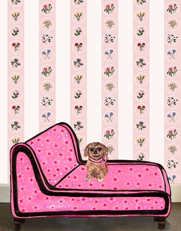 Montaigne Stripe Wallpaper by Carly Beck - Pink Floral Peel & Stick Wallpaper for Bedroom, Nursery, Living Room Decor