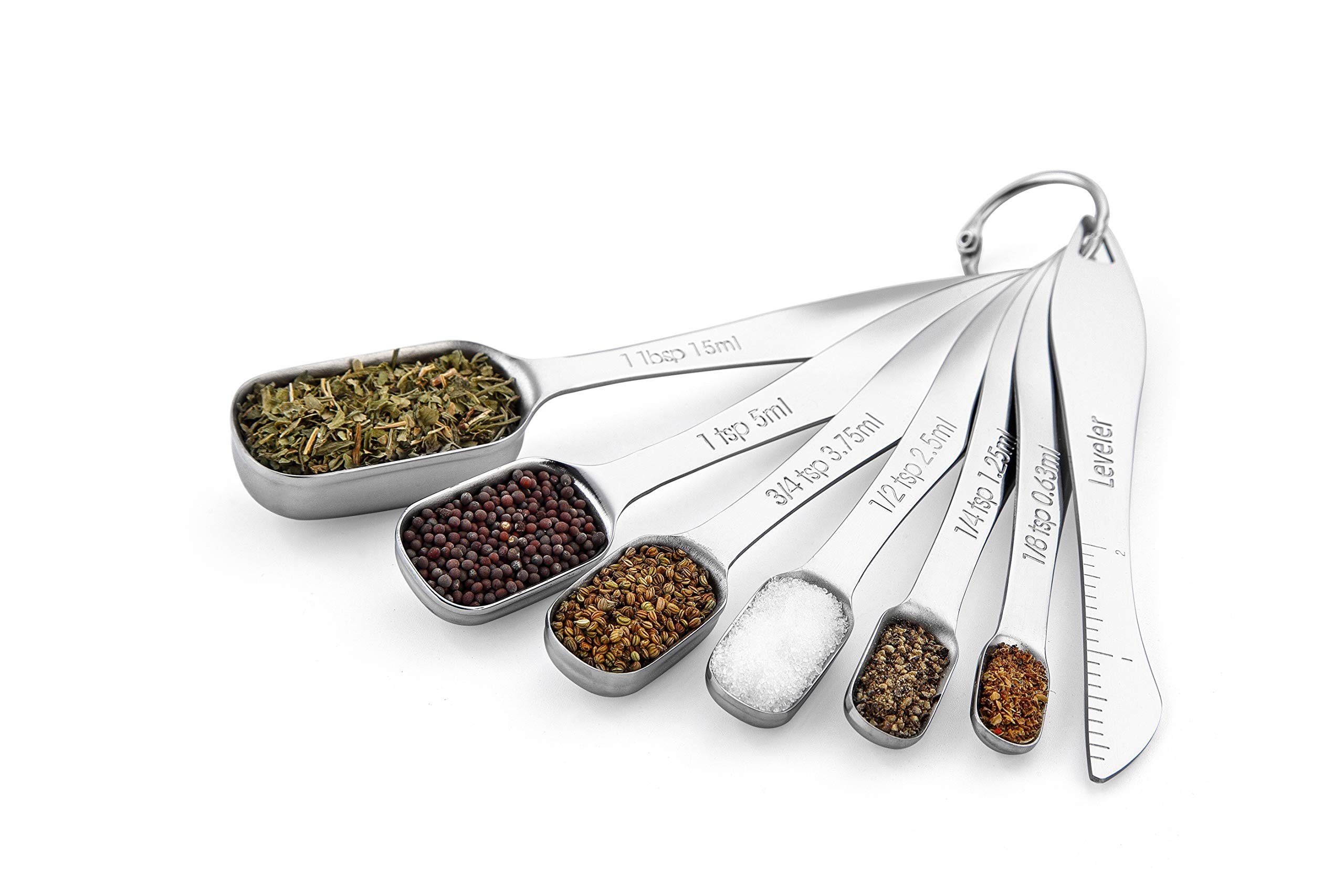 Premium Stainless Steel Measuring Spoons Set of 7 with Leveler - Professional Rectangular Metal Teaspoon & Tablespoon for Dry & Liquid Ingredients - Perfect Baking & Cooking Tools for Home Chefs - Ideal for Measuring Spices, Coffee, Flour & More in Your Kitchen