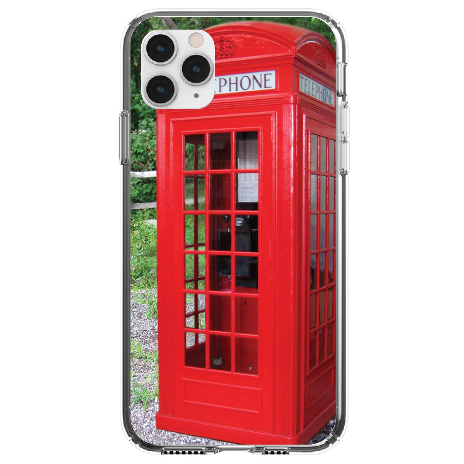 DistinctInk Clear Shockproof Hybrid Case for iPhone 11 (6.1 Inch) - Durable TPU Bumper & Acrylic Back with Tempered Glass Screen Protector - Red London Phone Booth Design - Perfect for Daily Protection & Style