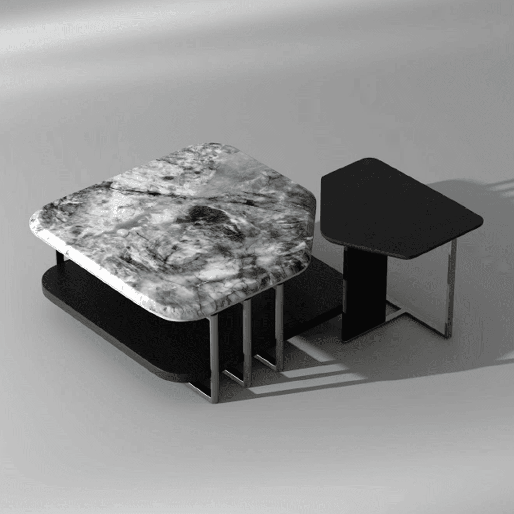 Jordan Nesting Coffee Table with Crystal Tech Stone Top - Modern Living Room Furniture Set for Small Spaces, Home Decor, and Office Use