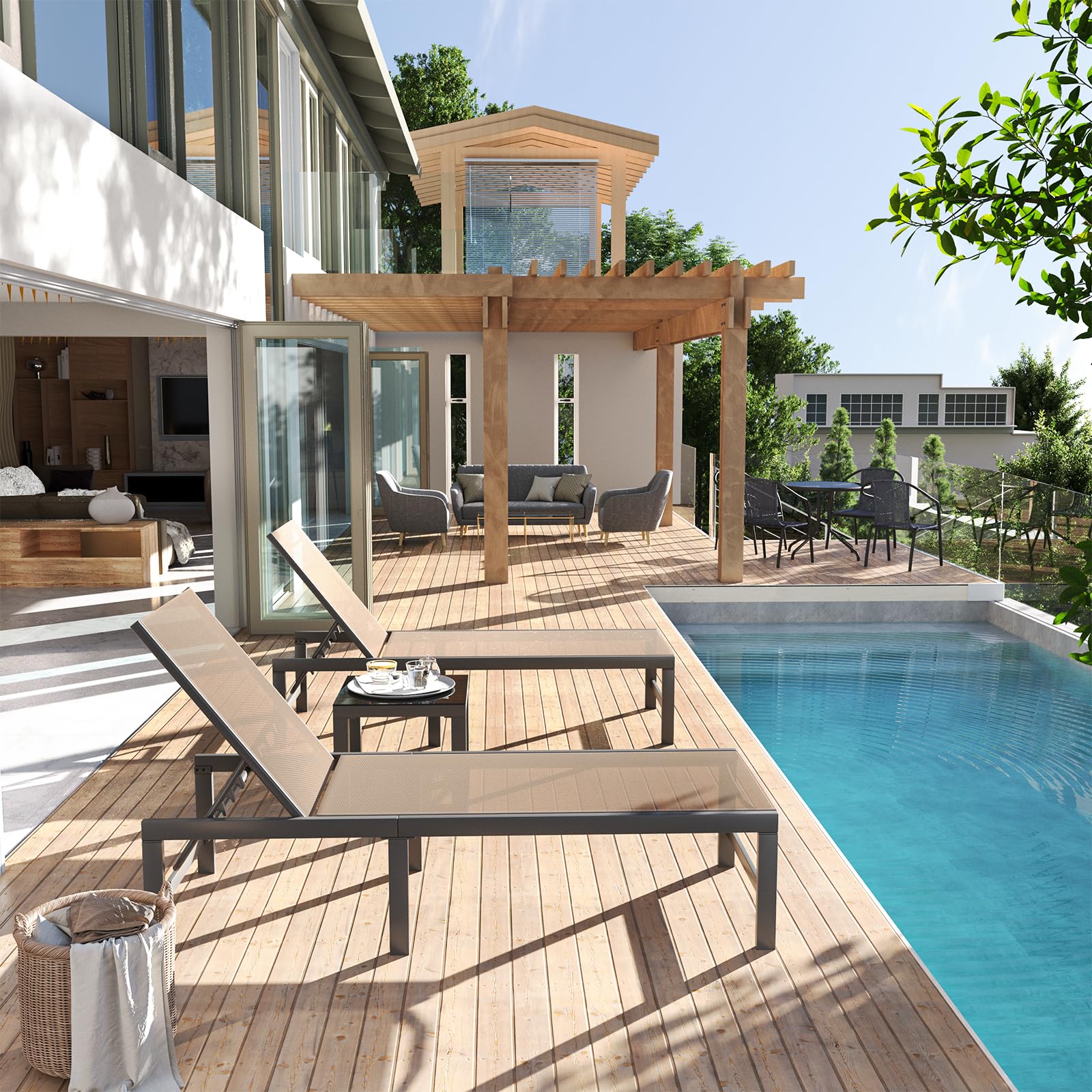 Amopatio 3-Piece Patio Chaise Lounge Set with Side Table - 24.4