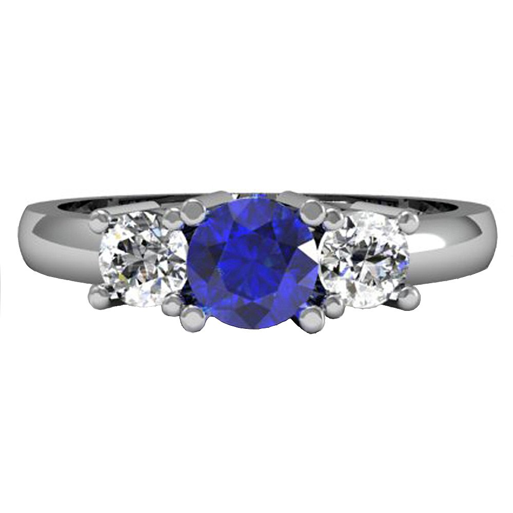 Dazzlingrock Collection 10K White Gold Round White Diamond & Blue Sapphire 3 Stone Women's Engagement Ring – Perfect for Proposals, Anniversaries, and Special Occasions