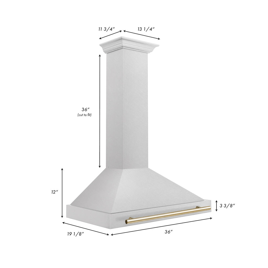ZLINE KB4SNZ 36 G Autograph Edition 36-Inch Stainless Steel Wall Mount Range Hood with Convertible Satin Finish & Polished Gold Handle - Perfect for Modern Kitchens & Luxury Home Upgrades