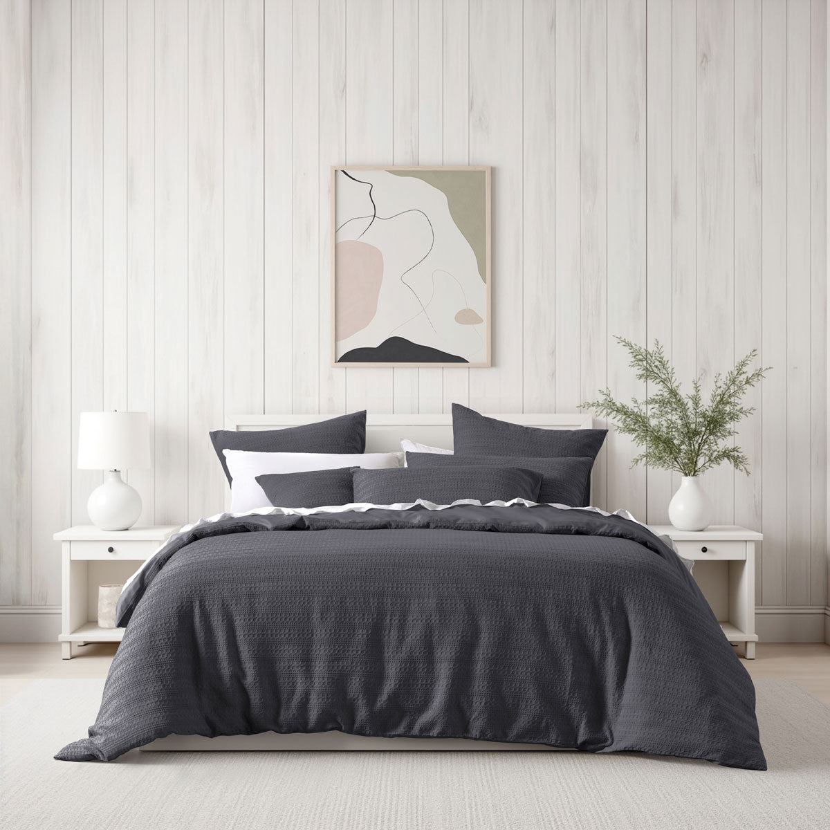 Bianca Kahlani Charcoal Waffle Quilt Cover Set - King Size Bedding, Breathable Textured Duvet Cover - Perfect for Cozy Bedrooms & Luxury Hotel Style Decor