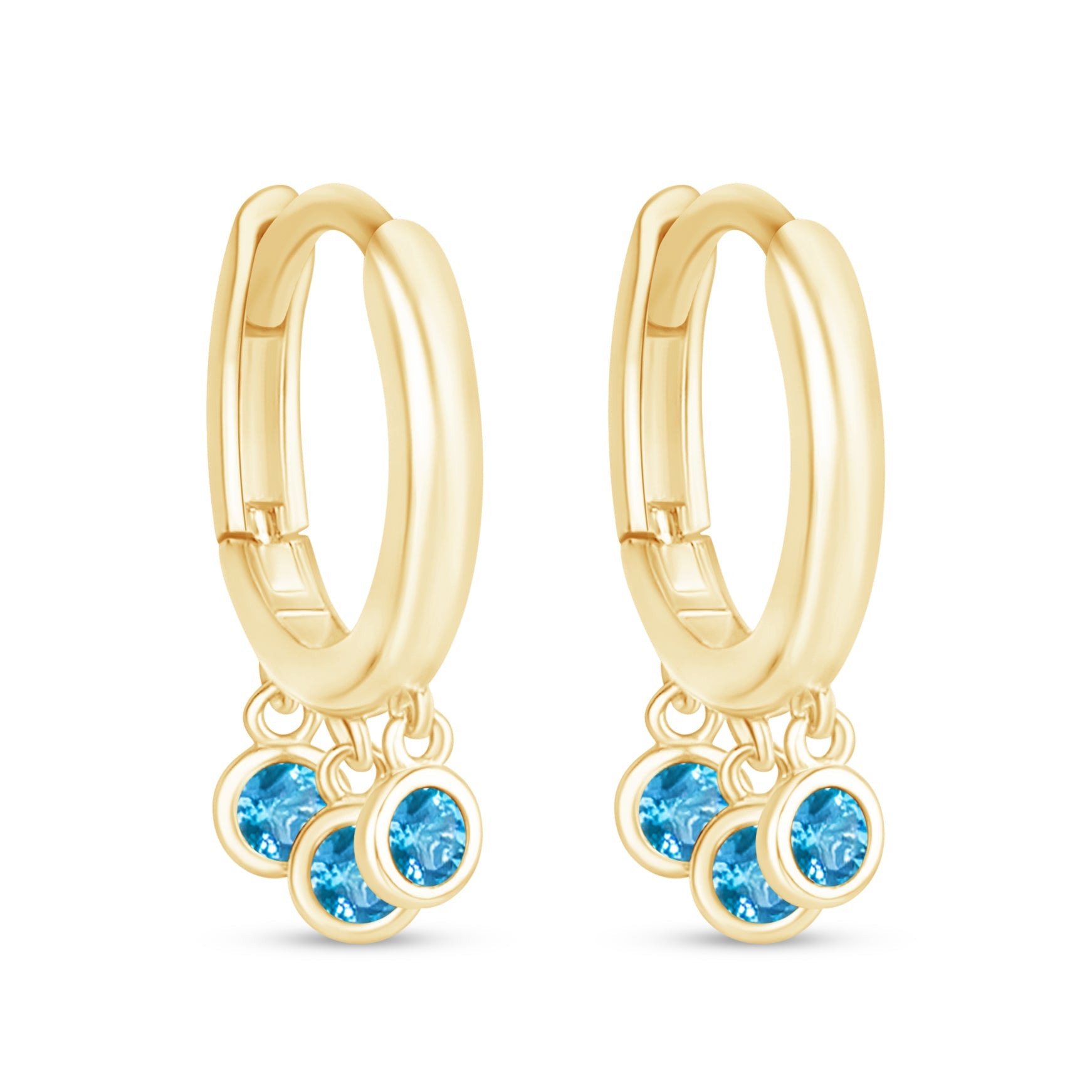 14K Yellow Gold Blue Topaz Charm Hoop Earrings for Women - Elegant Dangle Earrings for Parties, Weddings & Everyday Wear