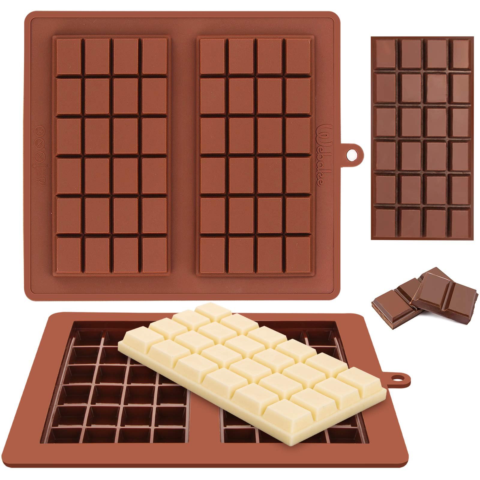 Webake 2-Pack Silicone Chocolate Bar Molds - Break-Apart Candy Bar Molds for 4oz Chocolate Chunks, Protein Bars & Energy Bars - Non-Stick Baking Pan for Easy Release - Perfect for Homemade Candy, Baking & Gift Making
