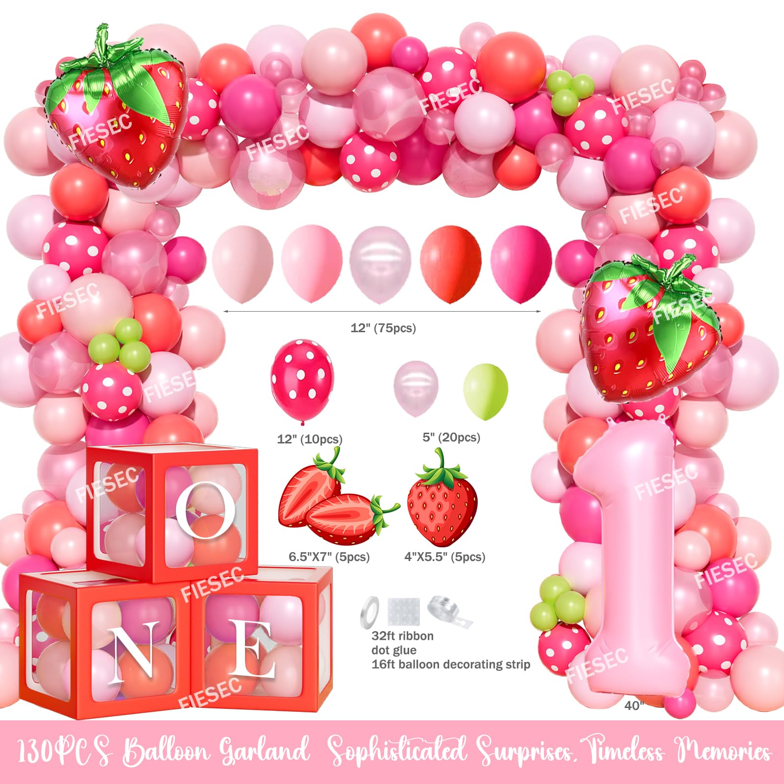 Berry First Birthday Decorations for Girls - Strawberry Themed Backdrop, Balloons, Monthly Photo Banner, Highchair Banner, Crown & Poster Set - Perfect for 1st Birthday Party, Baby Shower & Photoshoot Decorations