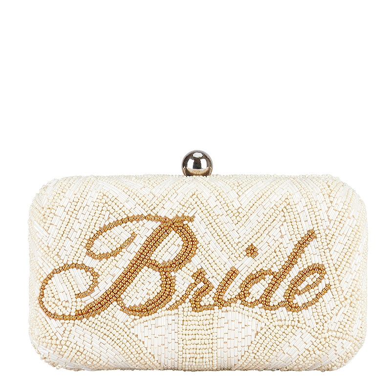 Elegant Ivory and Amber Bride Box Clutch - Wedding Handbag for Bridesmaids, Bridal Shower & Special Occasions