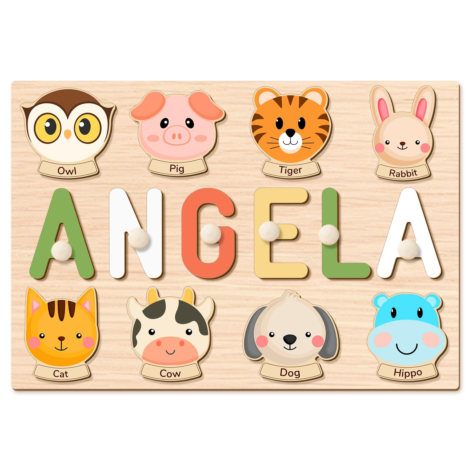 Personalized Wooden Name Puzzle for Toddlers 1-3 Years Old - Custom Baby Learning Toy with Animal Shapes, Engraved Text - Perfect Easter Basket Stuffers, 1st Birthday Gifts & Early Education Activity for Boys and Girls