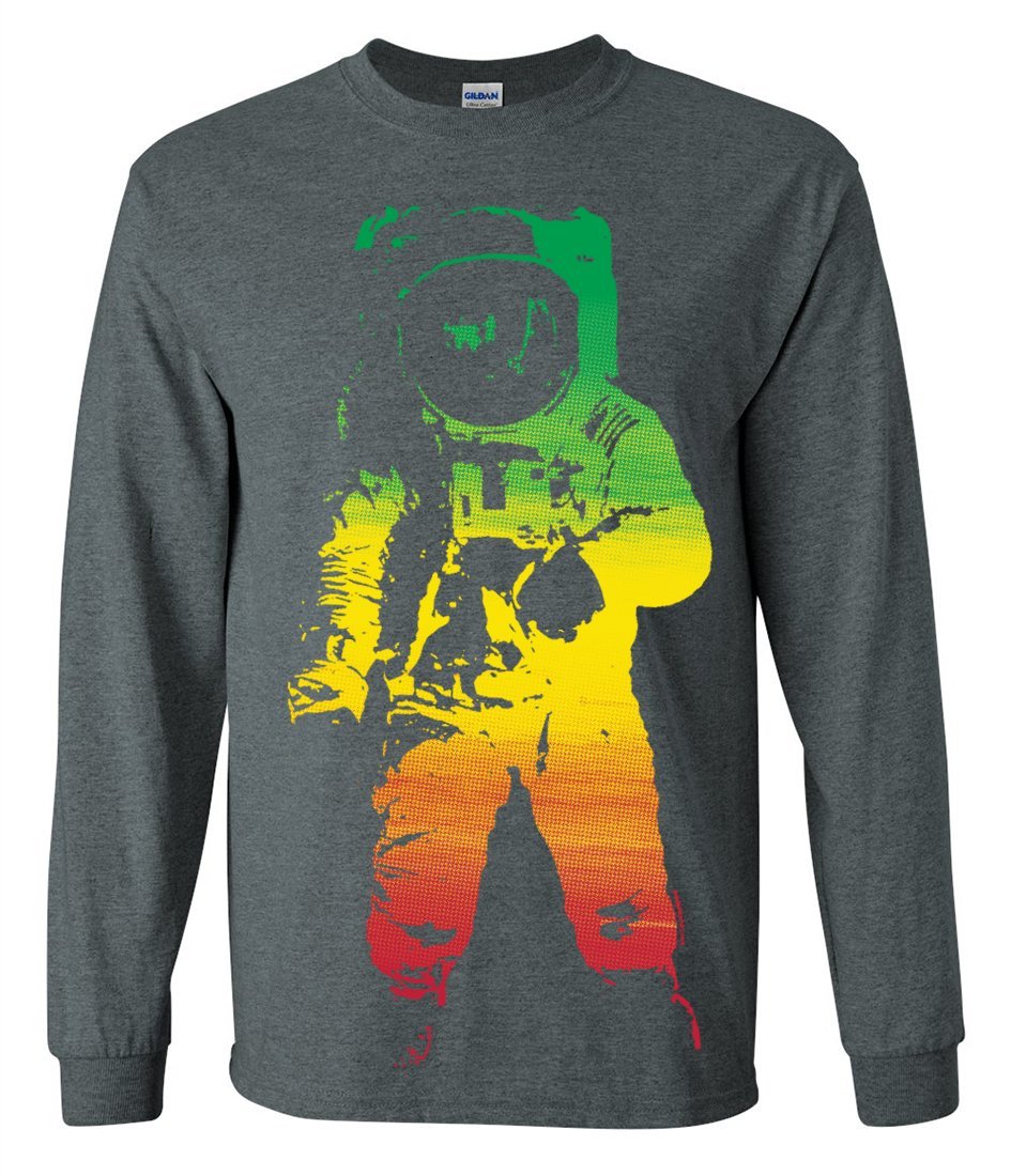 Space Astronaut Man on The Moon Rasta Long Sleeve Shirt - Vintage Graphic Tee for Men - Perfect for Stargazing, Music Festivals & Casual Wear