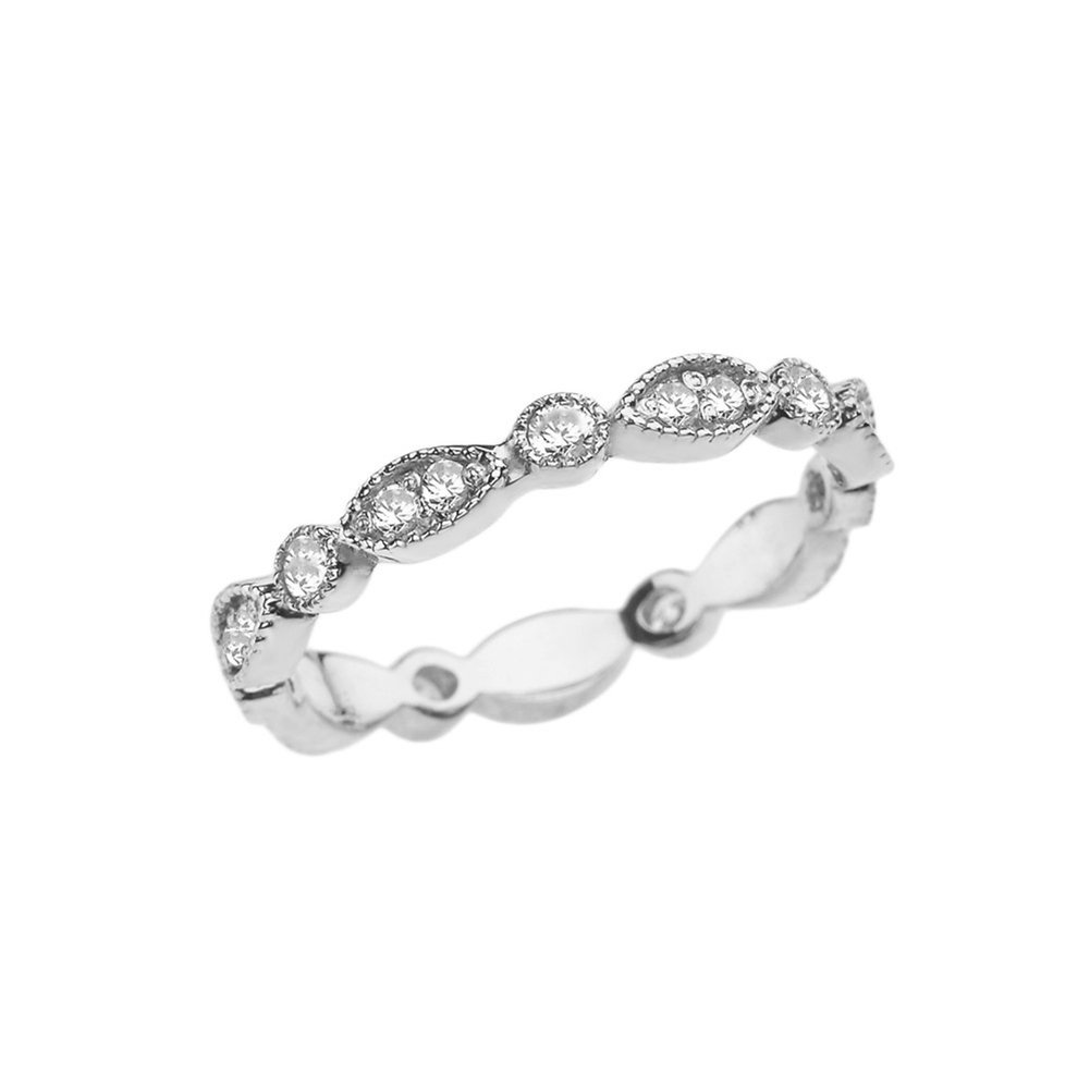 14K White Gold Cubic Zirconia Eternity Band Ring - Modern Contemporary Wedding, Engagement & Anniversary Jewelry for Women | Perfect Gift for Brides, Valentines Day & Special Occasions