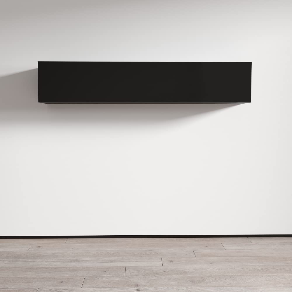 Modern Floating Media Cabinet - Type 50 Rectangular Wooden Storage Bookcase with High Gloss Finish | Durable Fly Modular Design for Living Room, Bedroom & Home Office | Black Contemporary Furniture