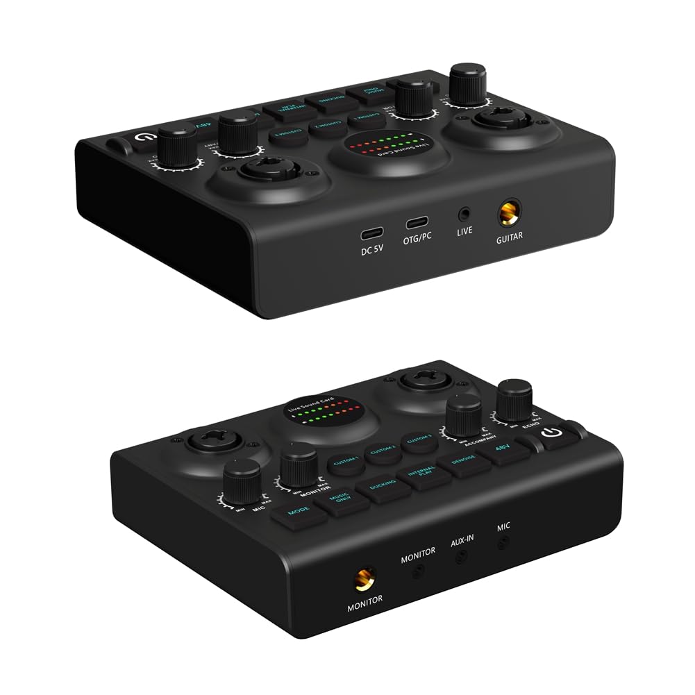 Jeenuuder Professional USB Microphone Sound Card - Portable Live Audio Interface for Singing, Streaming & Recording - Compatible with Mics & Instruments (Perfect for Karaoke, Podcasts & Home Studios)