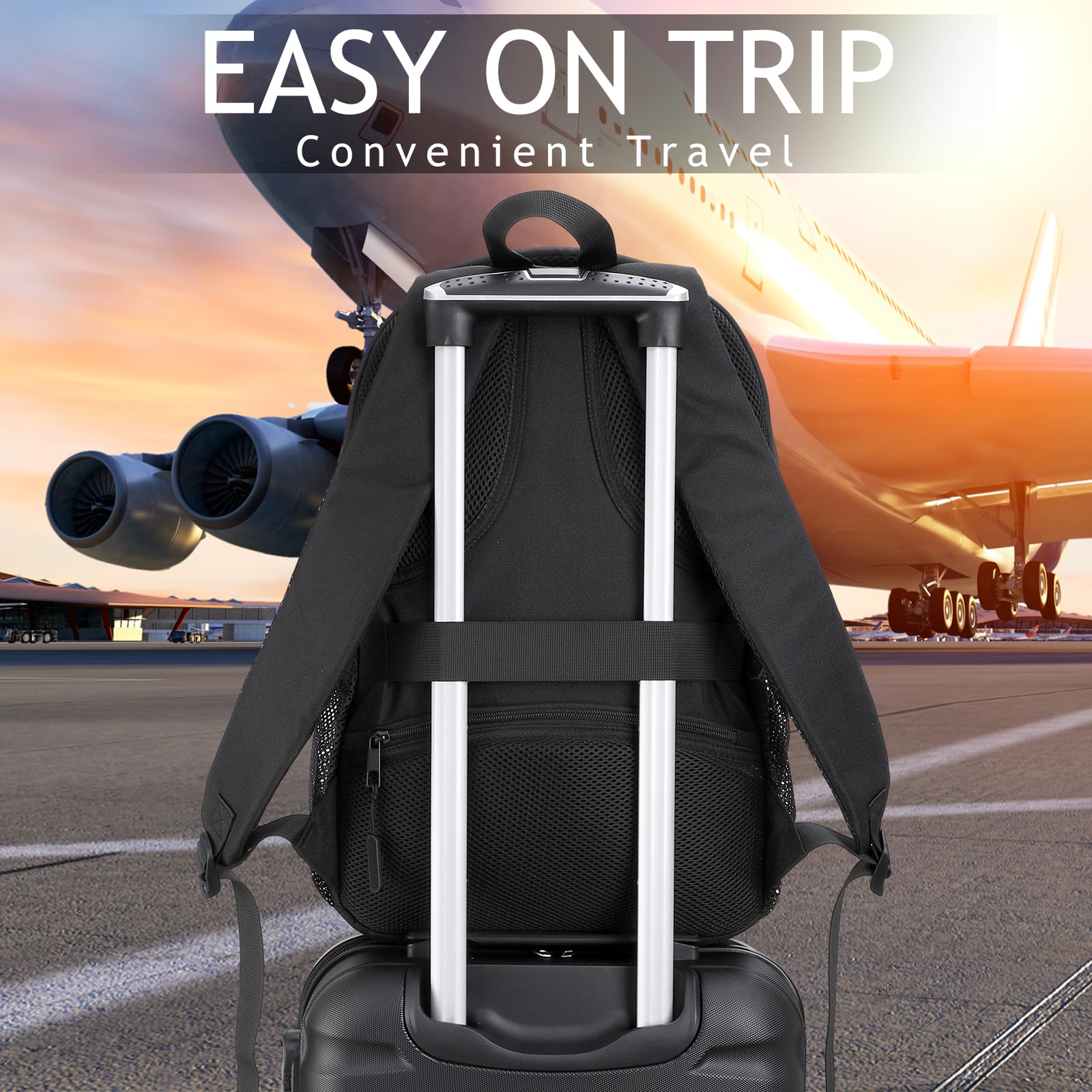 Anti-Theft Laptop Backpack with USB Charging Port & Security Lock - 15.6 Inch Waterproof Travel Backpack for Men & Women - Business, College, Commuting & Airplane Carry-On - Black