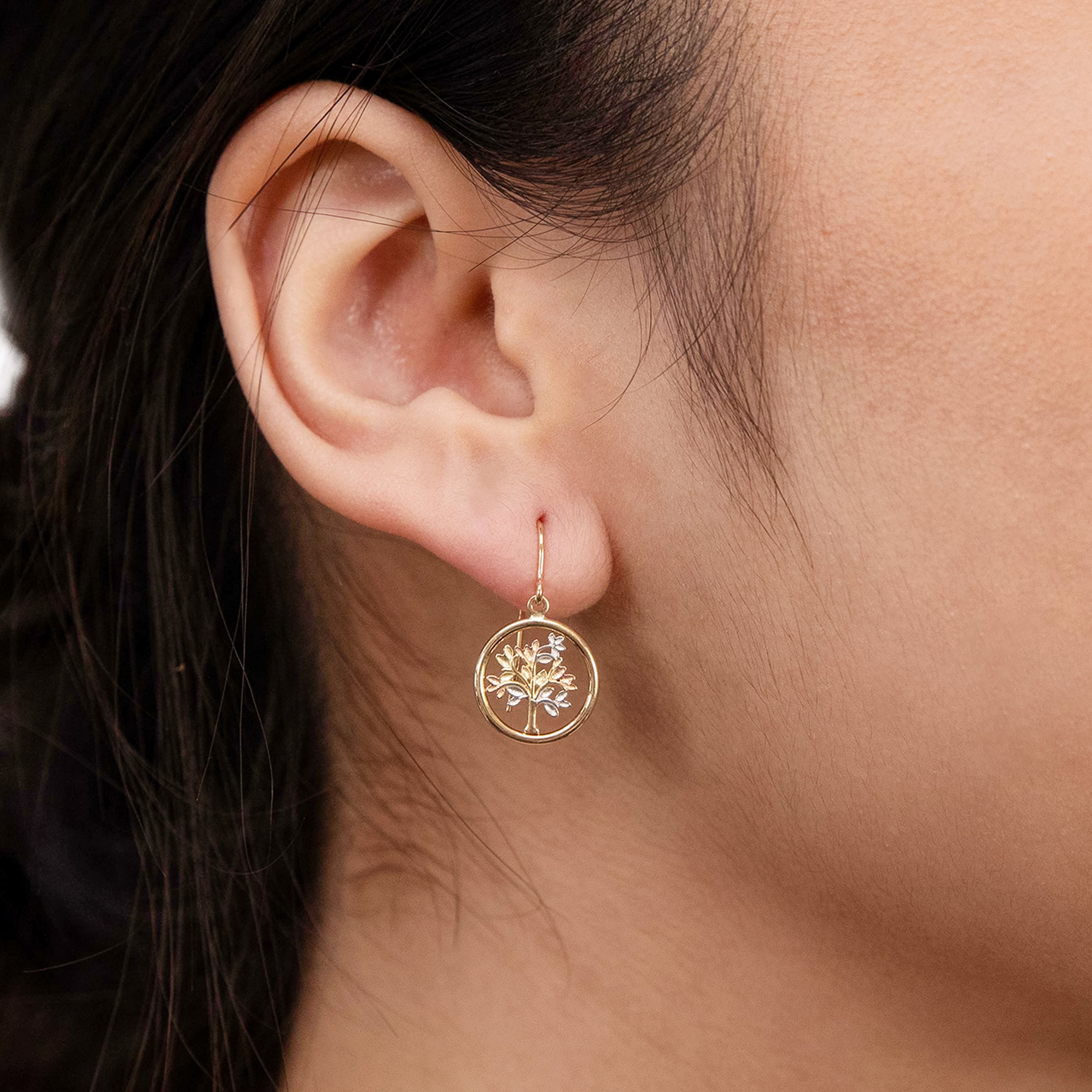 9ct Three Tone Gold Tree of Life Drop Earrings - White, Rose & Yellow Gold Dangle Earrings for Women, Gift for Her, Perfect for Weddings, Parties & Special Occasions